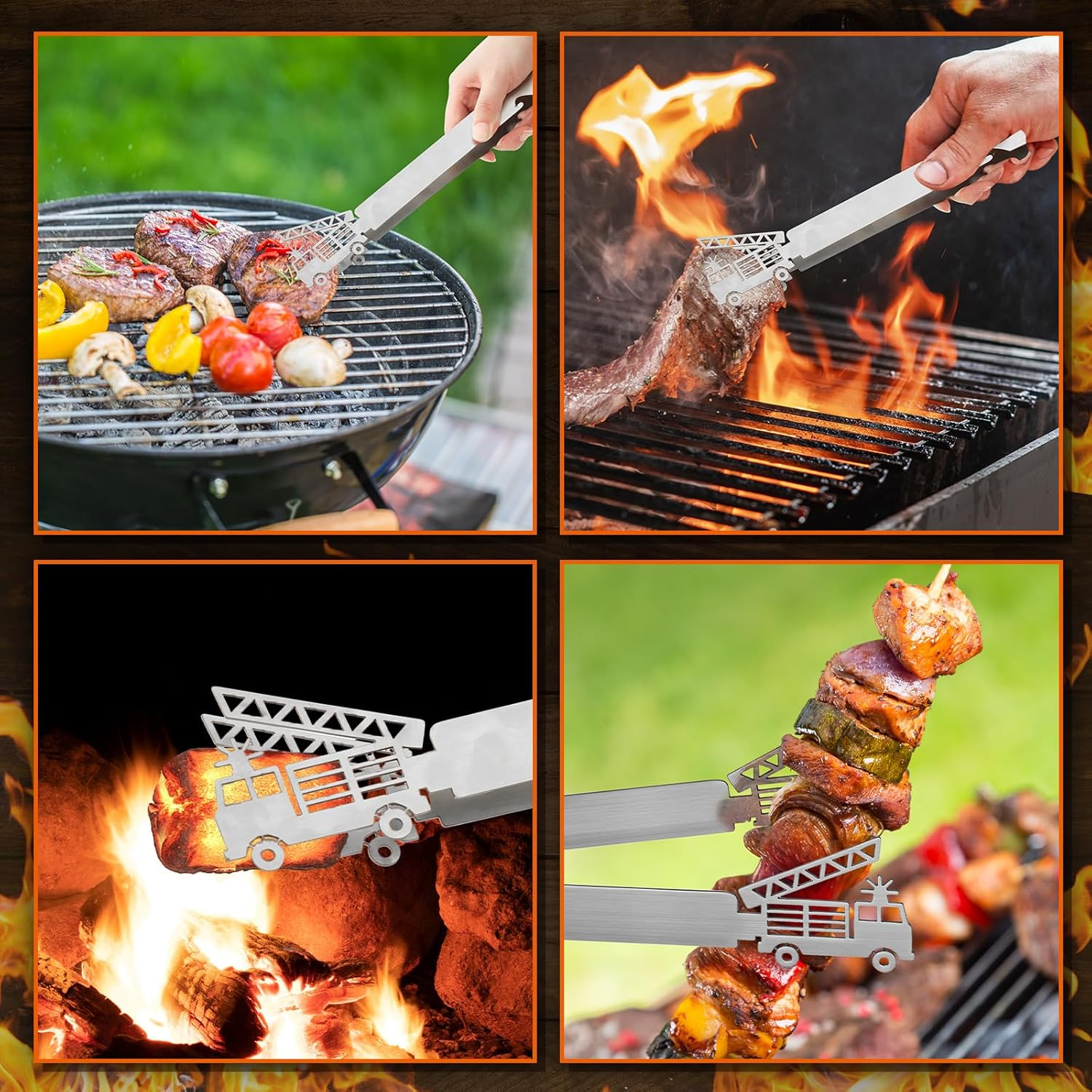 Geiserailie Barbecue Tongs Motif Fire Brigade Gifts Christmas Men'S Gift Personalised Stainless Steel Barbecue Tongs for Fireman Firefighter, Dishwasher Safe, Silver image number 2