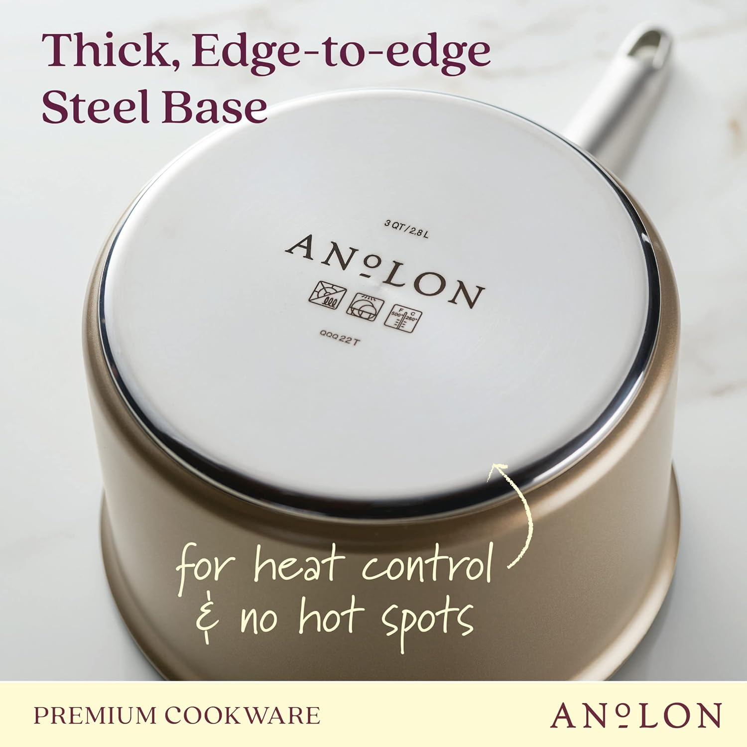 Anolon Ascend Hard Anodized Nonstick Sauce Pan/Saucepan and Lid - Good for All Stovetops (Gas, Glass Top, Electric & Induction), Dishwasher & Oven Safe with Stainless Steel Handle, 3 Quart - Bronze image number 1