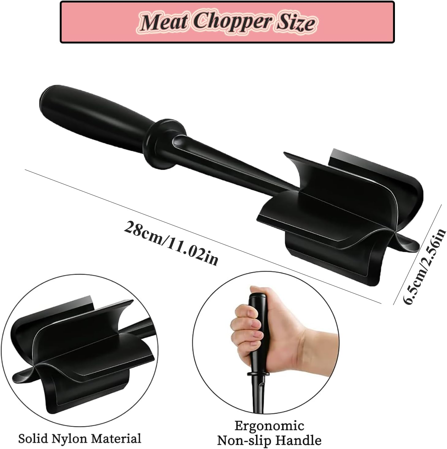 2Pcs Meat Chopper, Premium Heat Resistant Masher and Smasher for Hamburger Meat, Ground Beef, Ground Turkey and More-Non Stick Mix Chopper for Kitchen Tool(Red + Black) image number 6