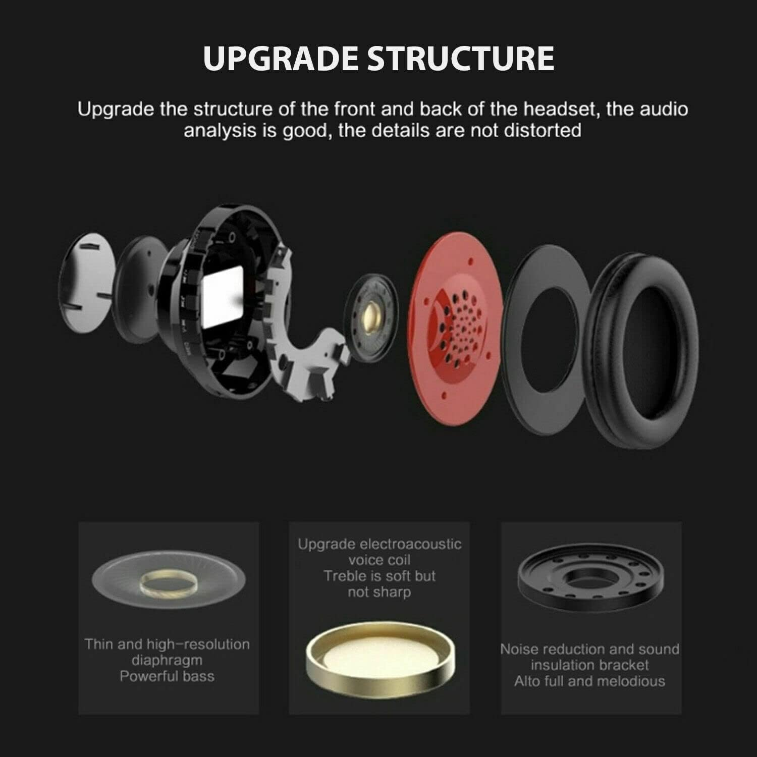 Bluetooth 5.0 Wireless Stereo Headphones Earphones for Ipad Phone Ios Android (Red) image number 5