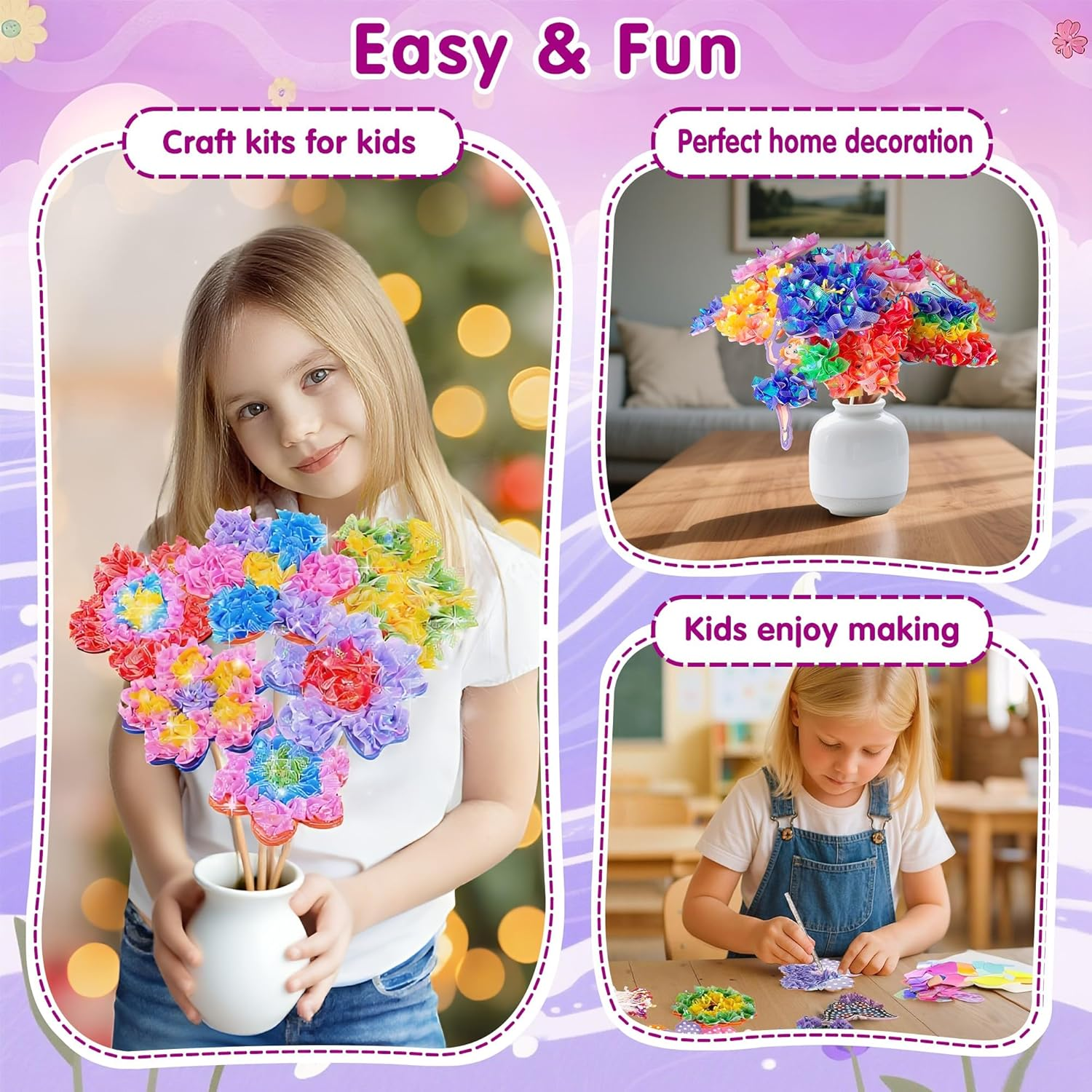 Poke in Art Flower - Poke in Art Craft Kits for Kids,Diy Poke in Flower Bouquet, Mess-Free Arts & Crafts Kits with 10 Flowers & 2 Butterflies, Creative Activity Birthday Gift Toys for Girls Ages 4-12, Party & Home D&eacute;cor