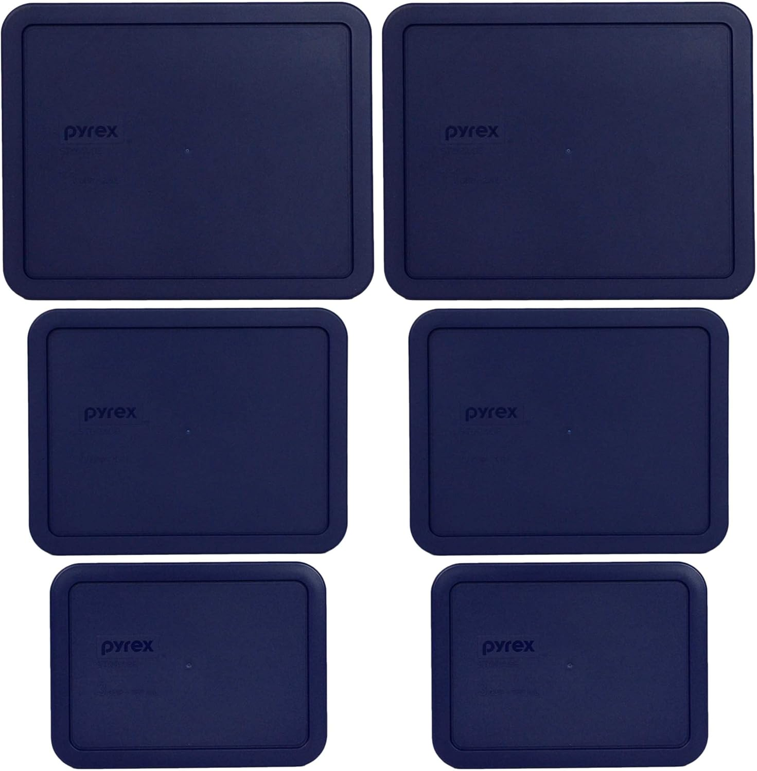 Pyrex (2) 7212-PC (2) 7211-PC (2) 7210-PC Dark Blue Rectangle Plastic Storage Lids - 6 Pack