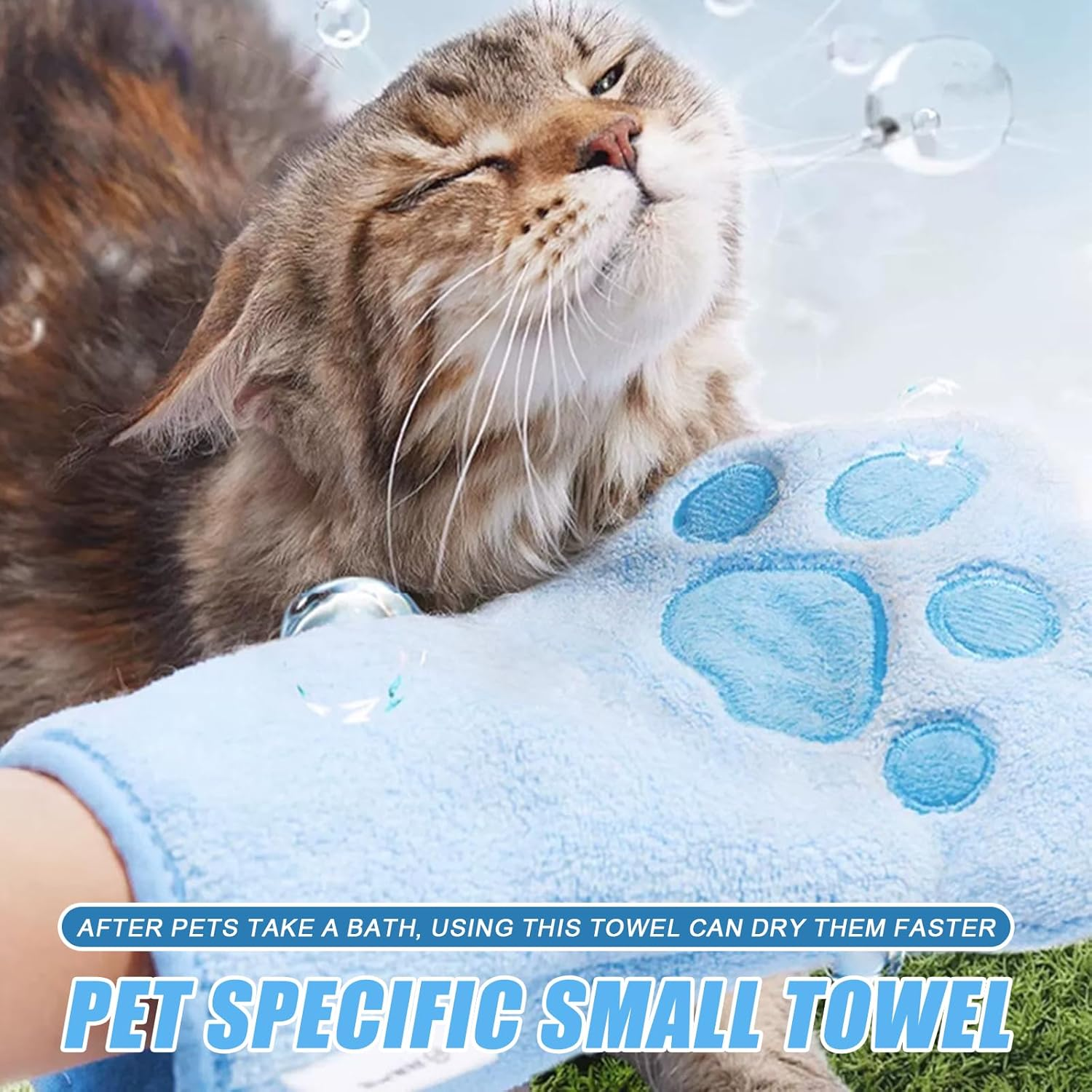 2 Pcs Dog Cleaning Towels Glove for Dogs and Cats, Soft Microfibre Pet Towel Mitts Coral Fleece, Water-Absorbent Pet Drying Mitts, Cute Cat Paw Gloves Towel (Blue)
