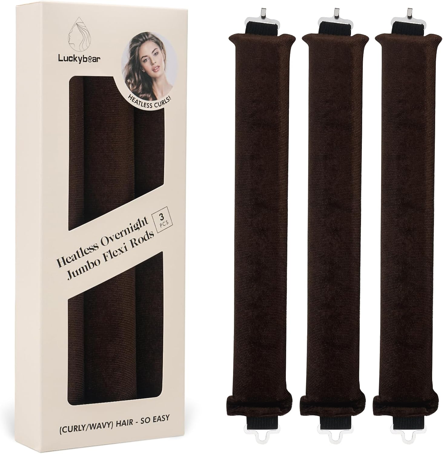 Overnight Heatless Hair Curler Blowout Rods Jumbo, Heatless Curls Satin Jumbo Flexi Rods to Sleep In,Soft Heatless Rod for All Hair Types,No Heat Overnight Sleeping Curls Styling Tools 3Pcs Khaki