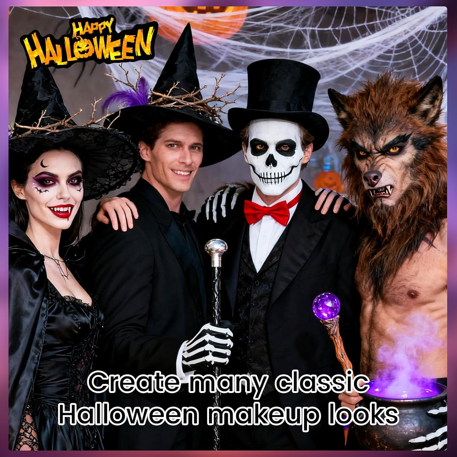 YBUETE Orange Black White Oil Based Face Paint Kit with Painting Brushes, Professional Full Coverage Greasepaint for Adults Halloween Cosplay SFX Tiger Pumpkin Makeup Carnival Theater Stage