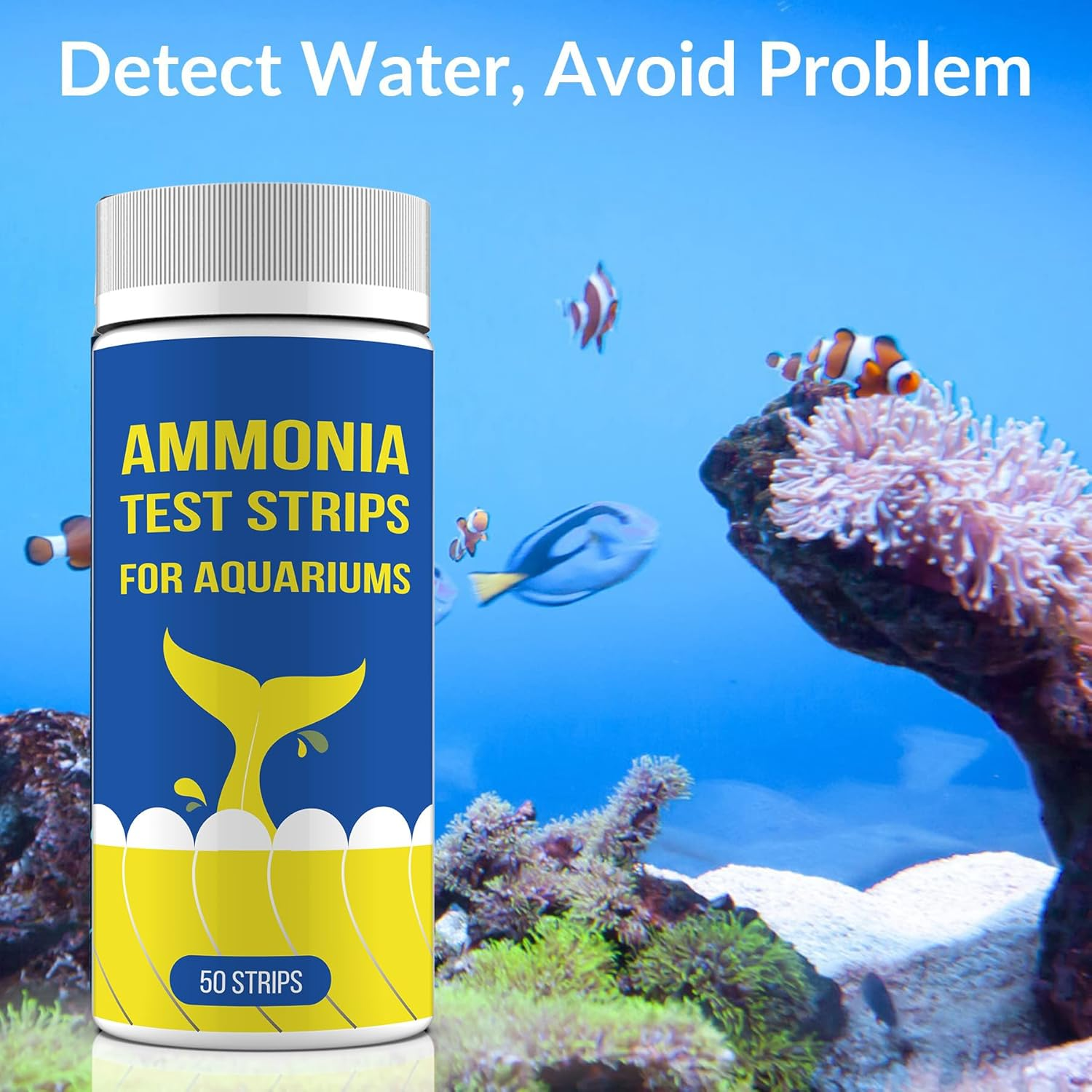 KONLREMA Ammonia Test Strips for Fish Tank - 50 Aquarium Test Kit, Saltwater & Freshwater Aquarium Test Kit, Accurate Aquarium Water Test Kit for Fish Tank, Breeding Farms, Aquarium