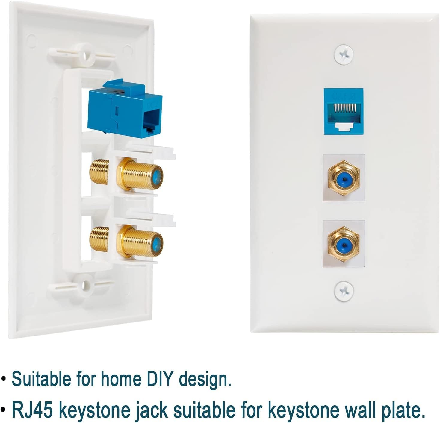 2 Pack RG6 Gold-Plated Coax Keystone Jack Insert, F Type Male Connector for HD Video Streaming, Compatible with Television, Satellite Receiver, Cable Box, DVD Player, Gaming Console image number 3