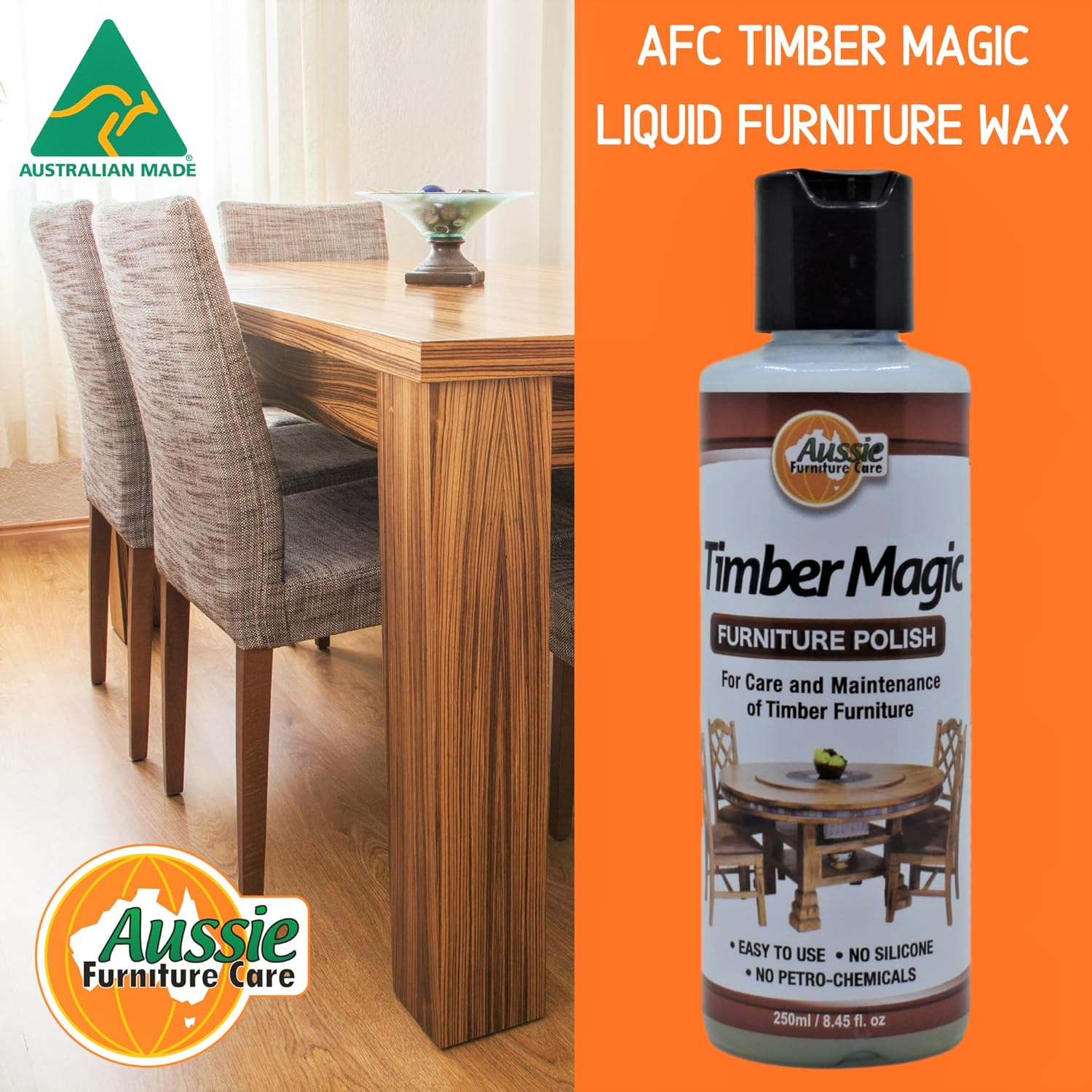 Aussie Furniture Care Timber Magic Liquid Beeswax Furniture Wax Furniture Polish 250Ml Polish Cleaner Protector for Wood & Veneer image number 4