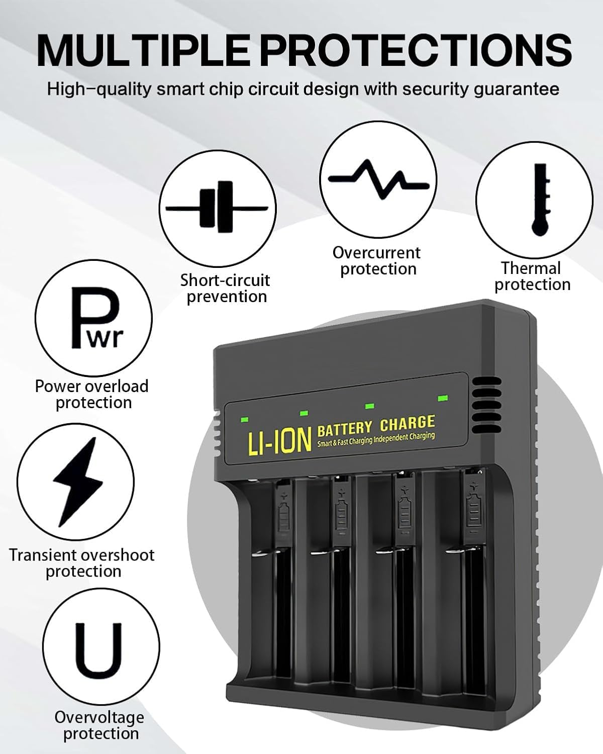 Rechargeable Battery Charger with 4 Slots Ni-Mh for AA AAA Rechargeable Batteries 3.7V Individually Charger USB and Type C Input Intelligent LCD Light for 18650 18500 21700 26650 14500 16340 Batteries image number 2