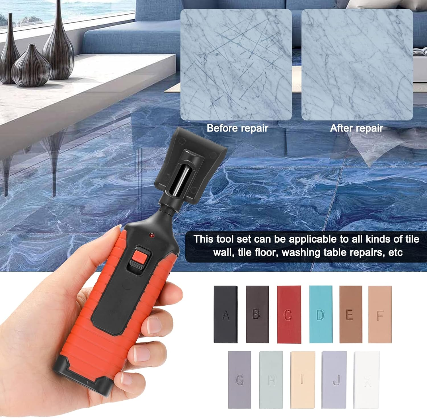 Mingzhe Ceramic Tile Repairing Tool Set Multifunction DIY Repairing Tool Set Household Home Tools Convenient Labor Saving Scratch Repairing CRA Fill Tile Surface Repairing Tool Set Wi 11 Wax Bars image number 5