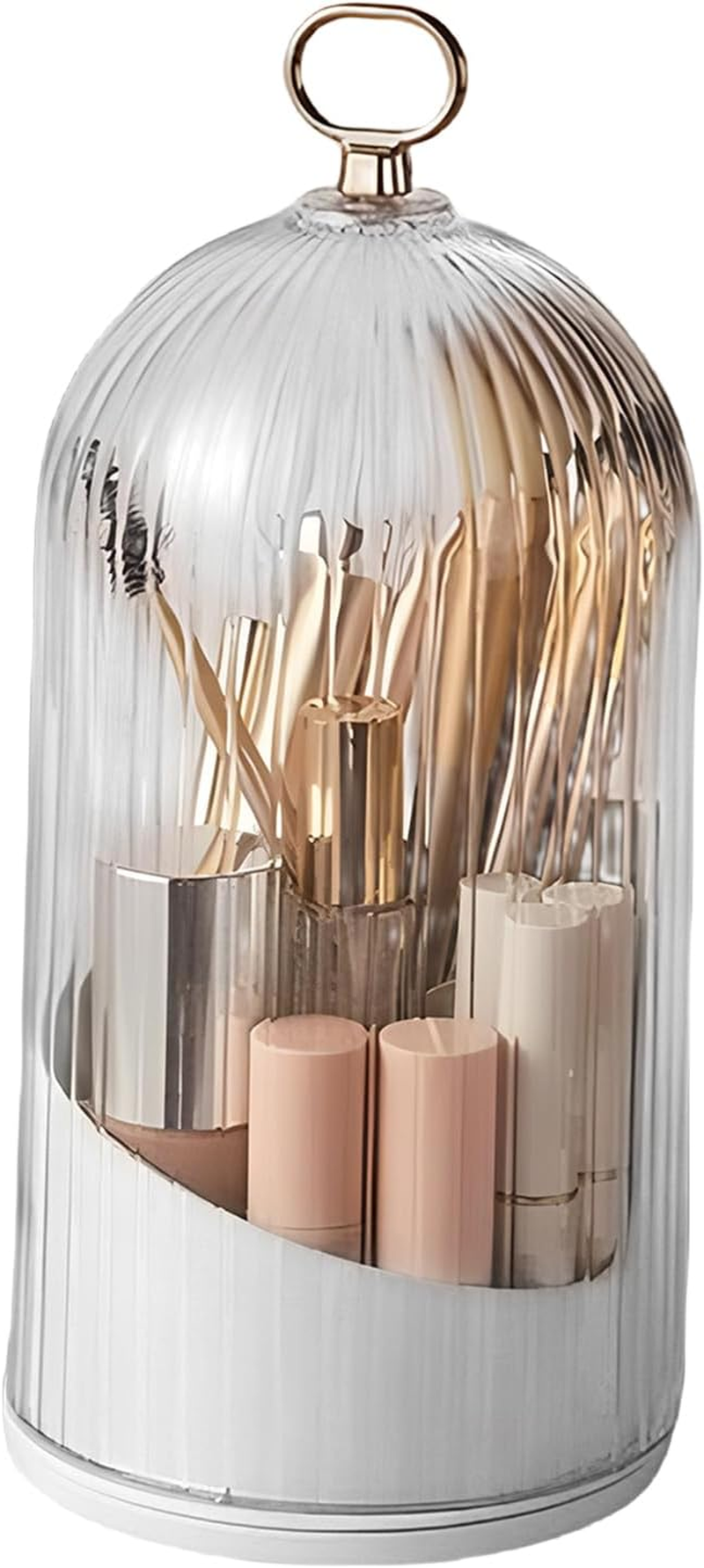 Enclosed Toothbrush Holder | Bathroom Organizer for Dressing Table - 360 Rotating Dustproof Makeup Brush Holder with Sliding Lid for Bathroom image number 6