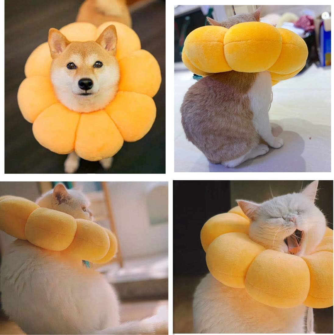 VICTORIE Pet Protective Collar Recovery Protective Collar Neck Care Wound Neck Leak Protection Bite Protection for Cats Dogs Puppies Kitten Flower Yellow L image number 1