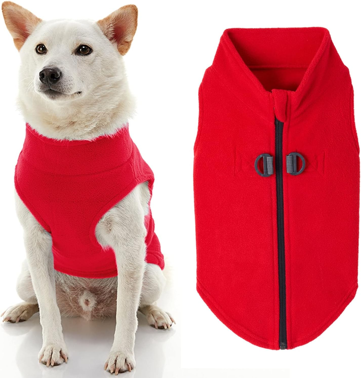 Gooby Zip up Fleece Dog Sweater - Red, Medium - Warm Pullover Fleece Step-In Dog Jacket with Dual D Ring Leash - Winter Small Dog Sweater - Dog Clothes for Small Dogs Boy and Medium Dogs image number 4