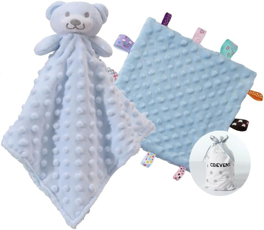 CREVENT Baby Welcome Set Storage Basket with Two Blankets+ a Security Blanket + a Taggie + a Bag with Ribbon (Grey)