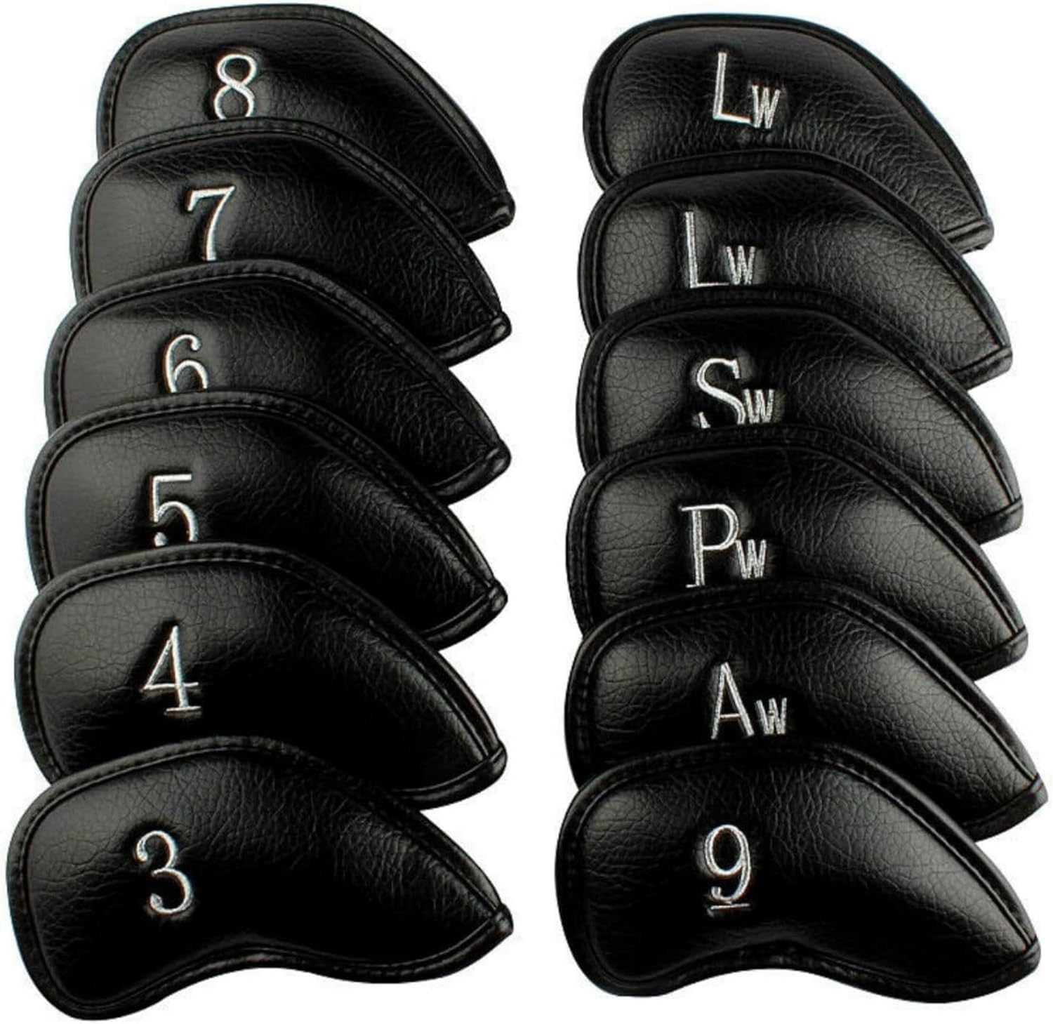 LYSAIMG 12Pcs Golf Head Covers, Deluxe Club Headcover, Universal Fit, Main Iron Clubs (3-9 Pw Aw Sw Lw Lw), Black, Faux Leather, Golf image number 3