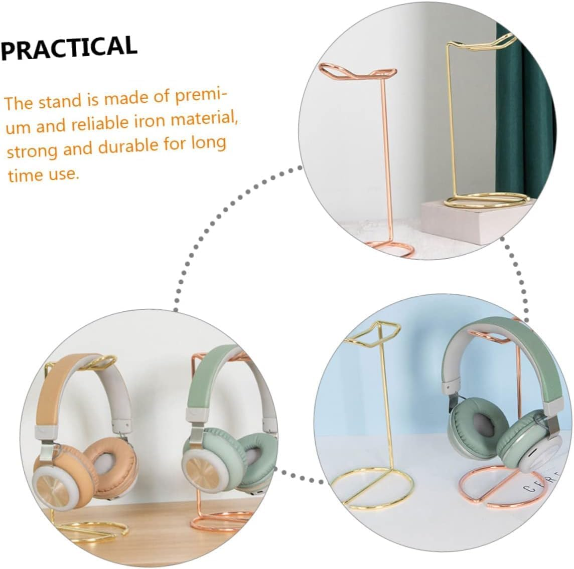 1Pcs Simple Headphone Stand ，Generic Desktop Headset Holder ，Modern Hanger Gaming Earphone Holder， Headset Accessories，Headset Hangers ，Headphone Rack， Stand for Desk Display Ear Iron， Rose Gold (Rose Gold) image number 2