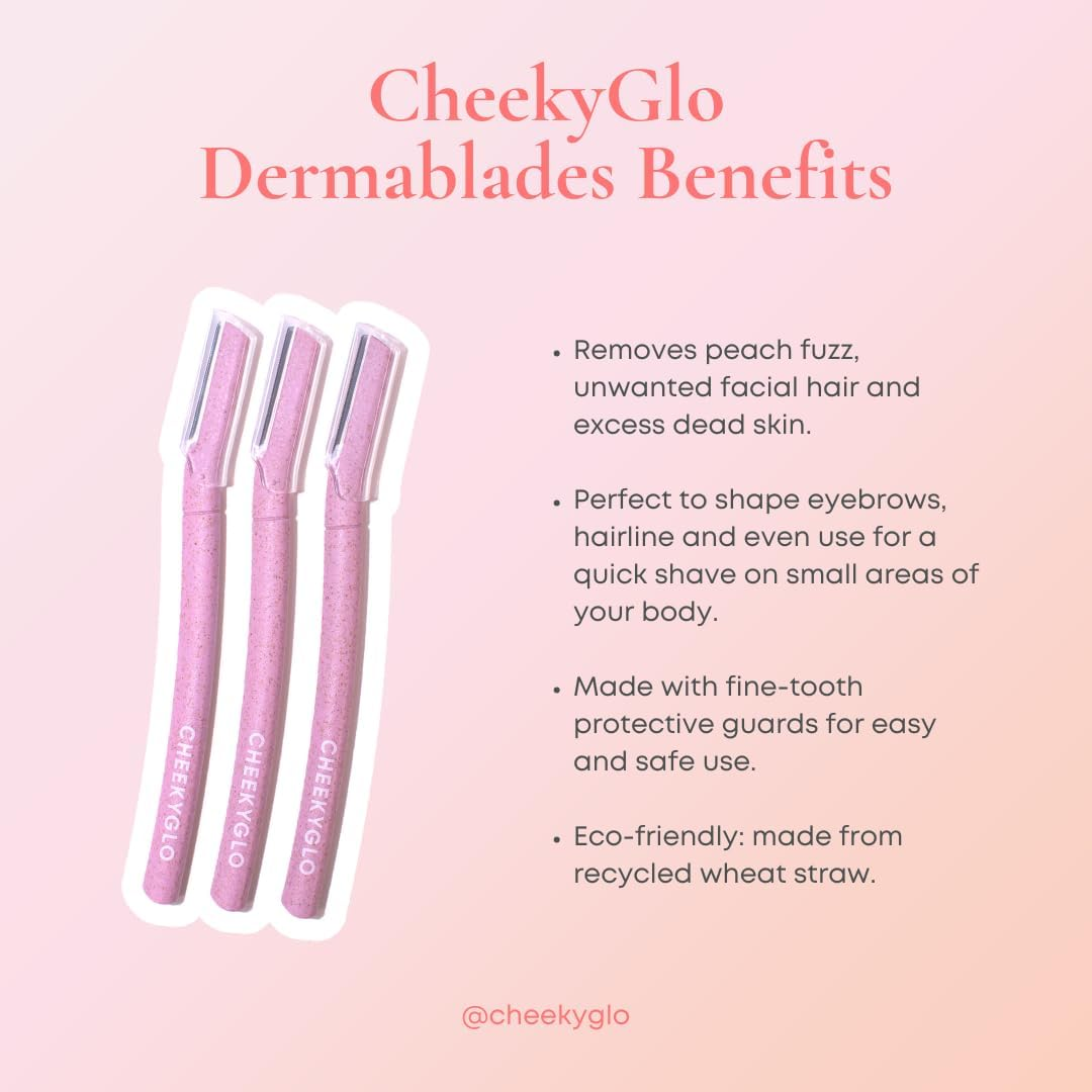 Cheekyglo Dermablade (3-Pack) | Dermaplane Razor | Eyebrow Razor | Face Shaver | Peach Fuzz Removal | Facial Hair Shaver | Stainless Steel Safety Razor | Face Exfoliator | Biodegradable Easy to Use image number 6