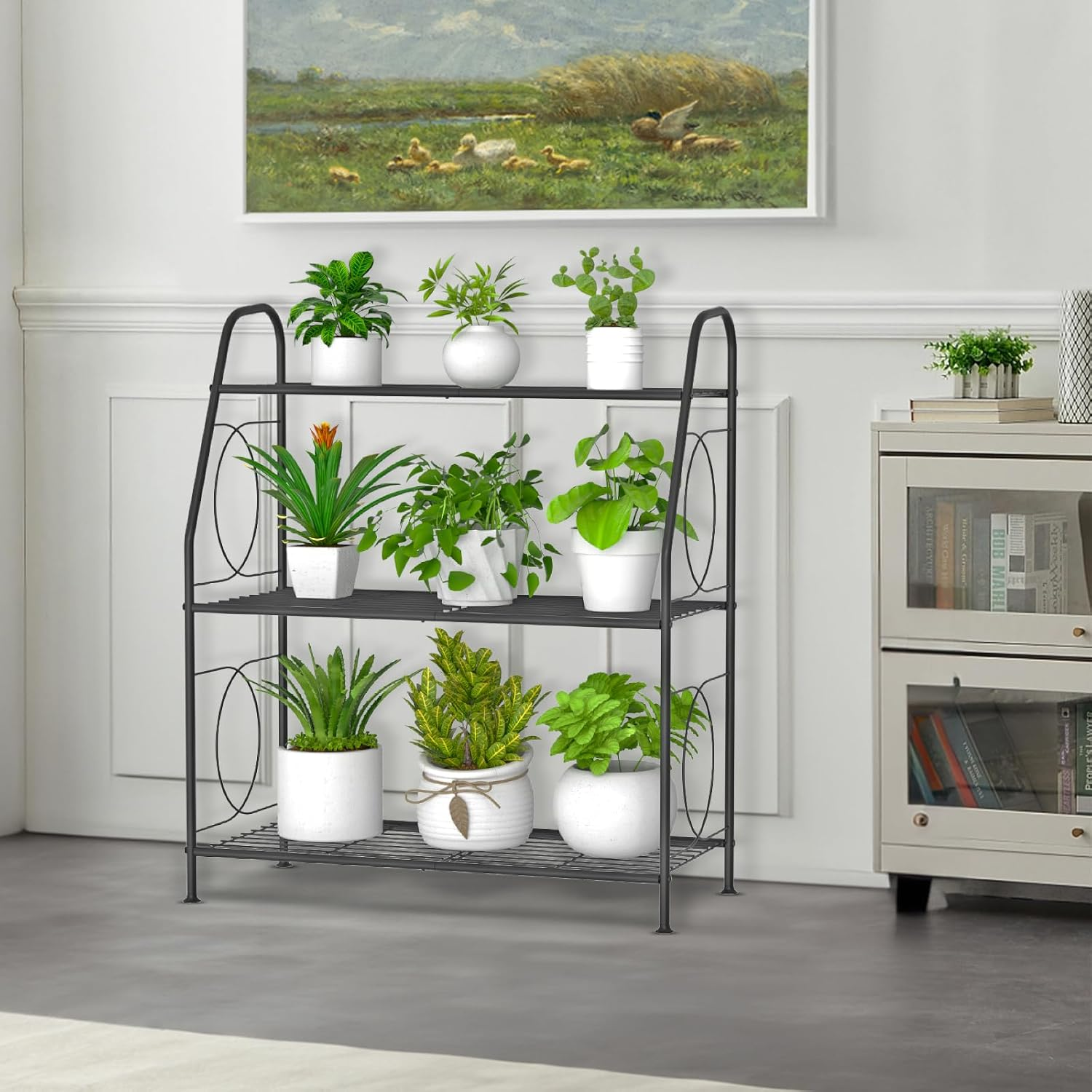 Plant Stand, 3 Tier Plant Shelf for Indoor Outdoor, Heavy Duty Metal Outdoor Plant Stand Holder Rack for Living Room Balcony and Garden, Iron Wire, Black image number 3