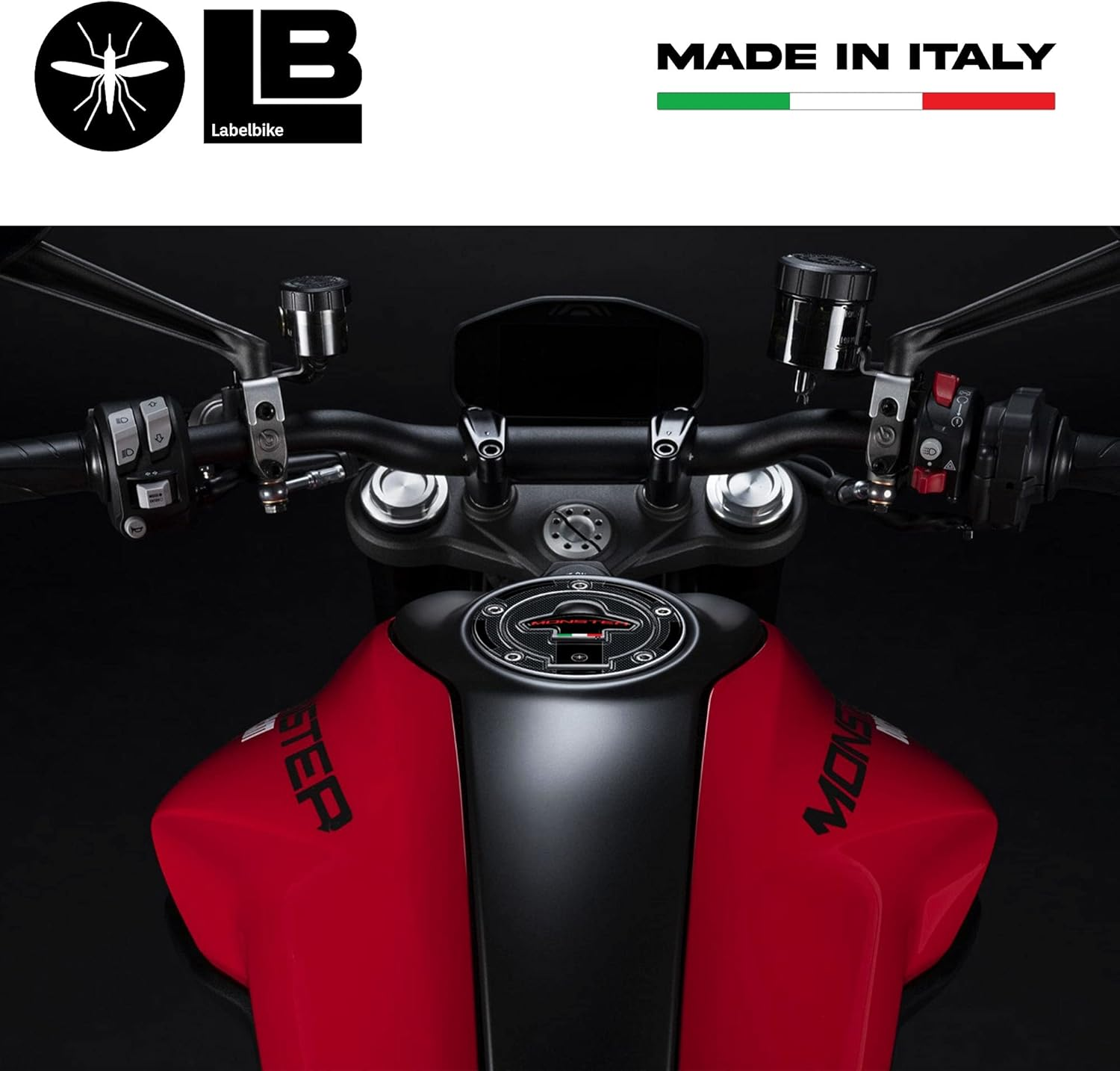 Labelbike - Sticker 3D Motorcycle Tank Cap Protection and Decoration in Resin Compatible with Ducati Monster 620 | 800 | S2R 800 | S2R 1000 | S4 | S4R | S4RS | 695 | 821 | 1200S | 1200R | 797 | 937 - Model - 1 Carbon Black image number 6