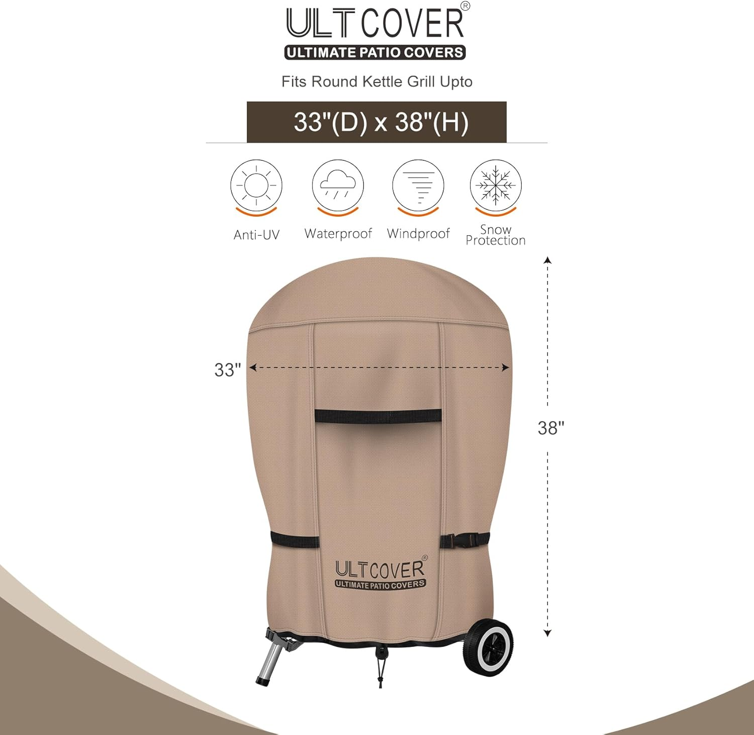 ULTCOVER Outdoor Waterproof Charcoal Kettle Grill Cover for Most 26 Inch round Smoker Size up to 33&rdquo; Dia X 38&rdquo; H image number 5