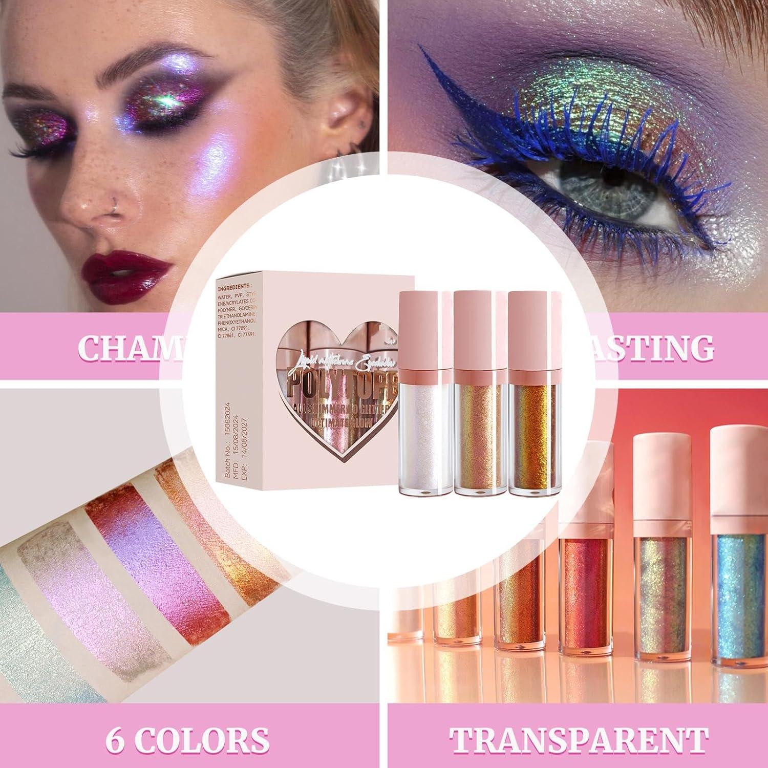 Generic Multichrome Liquid Eyeshadow, 3X Glitter Multichrome Eyeshadows Makeup, All Day Wear Quick Dry Smooth Shimmer Eyeshadows for Lips - B image number 2