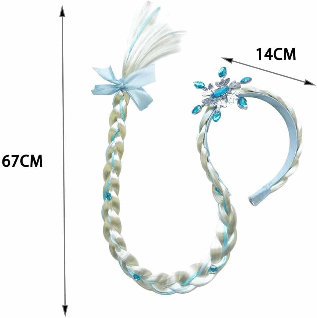 Roczential 2Pcs Princess Braids Headband, Girls Long Braided Wig Headbands, Frozen Princess Head Bands for Girls Cosplay Birthday Party Hairpiece Costume Decor Accessories image number 6