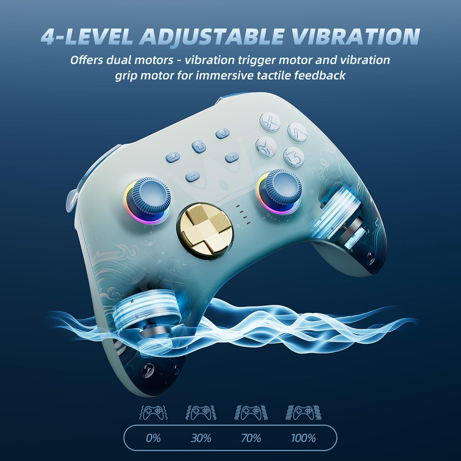 Mytrix Wireless Pro Controllers with Charging Dock, Blue Bluetooth Controller with Hall Effect Joysticks/Hall Trigger (No Drift) for Nintendo Switch, Windows PC Ios Android Steam image number 6