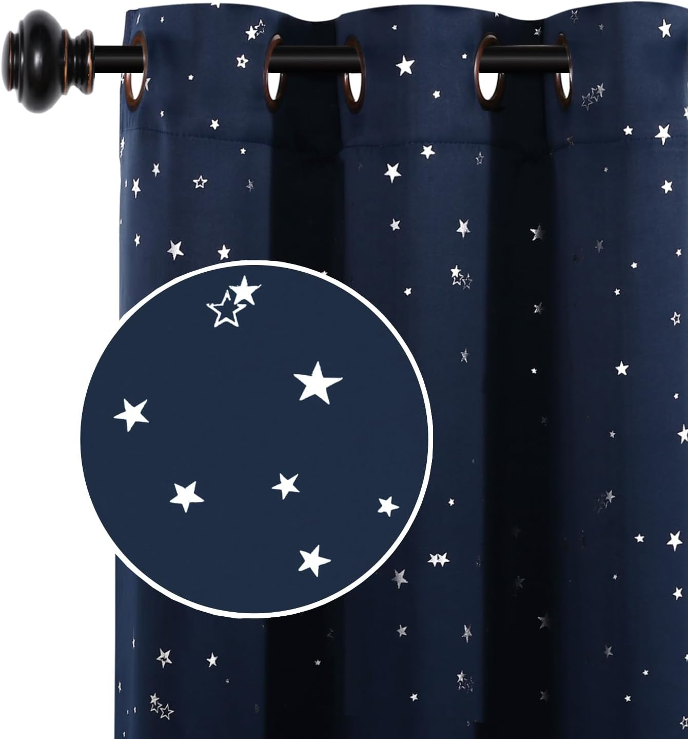 Smarcute Blackout Kids Room Curtains Twinkle Stars Blockout Bedroom Curtain Draperies for Boys/Girls - Thick Soft Fabric with Eyelet Top, Each Piece W132Cm by D160Cm, Sold by Pair, Navy