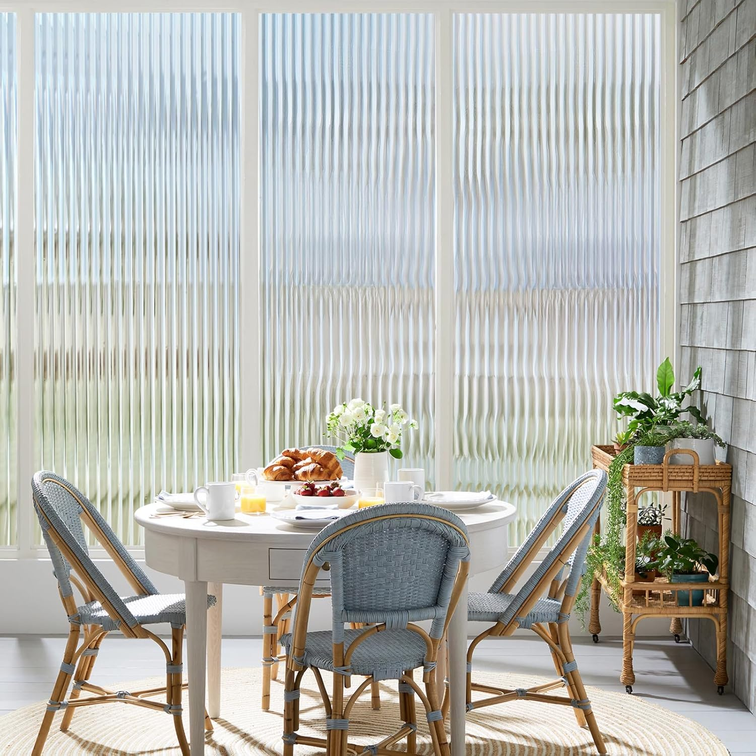 Coavas Window Privacy Film Reeded Glass: Frosted 3D Fluted Glass Window Cling, Adhesive Vinyl Decorative Door Stickers for Bathroom Home Sun Blocking,17.5X78.7 In, Translucent image number 2