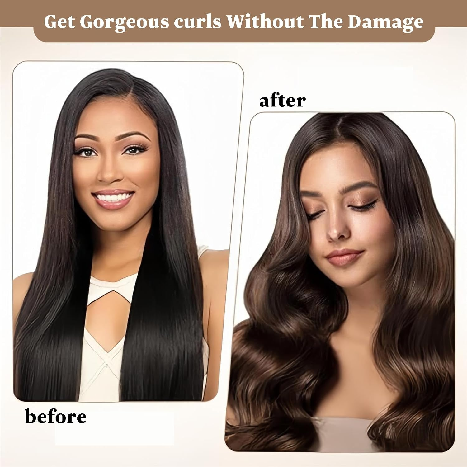 Heatless Hair Curler Rod Headband for Styling Tools, Sleep Overnight Curling Rollers Set, 4 Pack Khaki Color Rods with One Silk Head Scarf - Khaki Color image number 5