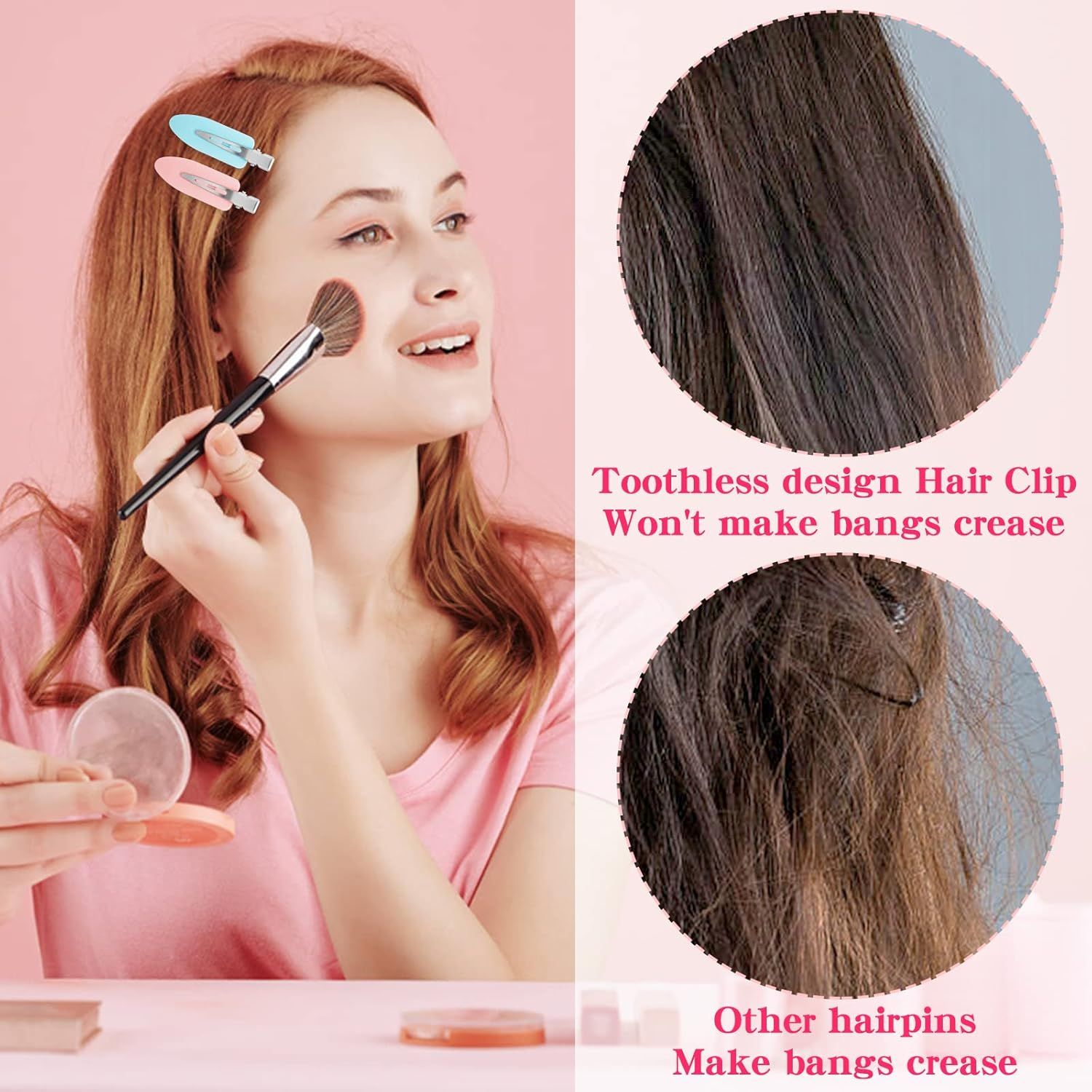 Abeillo 8 Pcs Makeup Hair Clips for Makeup, No Bend Hair Clips No Crease Hair Clips Seamless Hair Barrettes Clamps, Flat Hair Clip for Girls Woman Makeup Bangs Hair Styling (Pink, Blue) image number 2