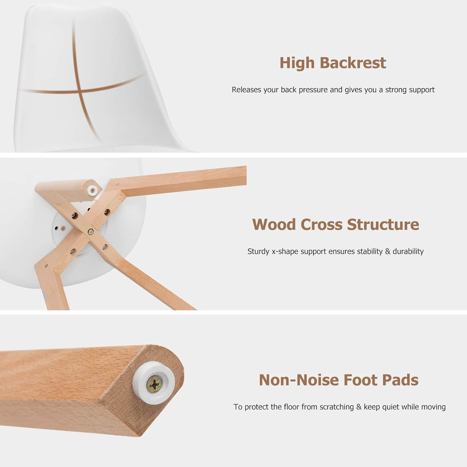 Giantex Set of 4 Modern Dining Chairs, High Backrest Kitchen Chairs, Elegant Mid Century Side Chairs W/Padded Seat, Solid Wood Legs, Upholstered Tulip Chair for Dining Room, Living Room (White)