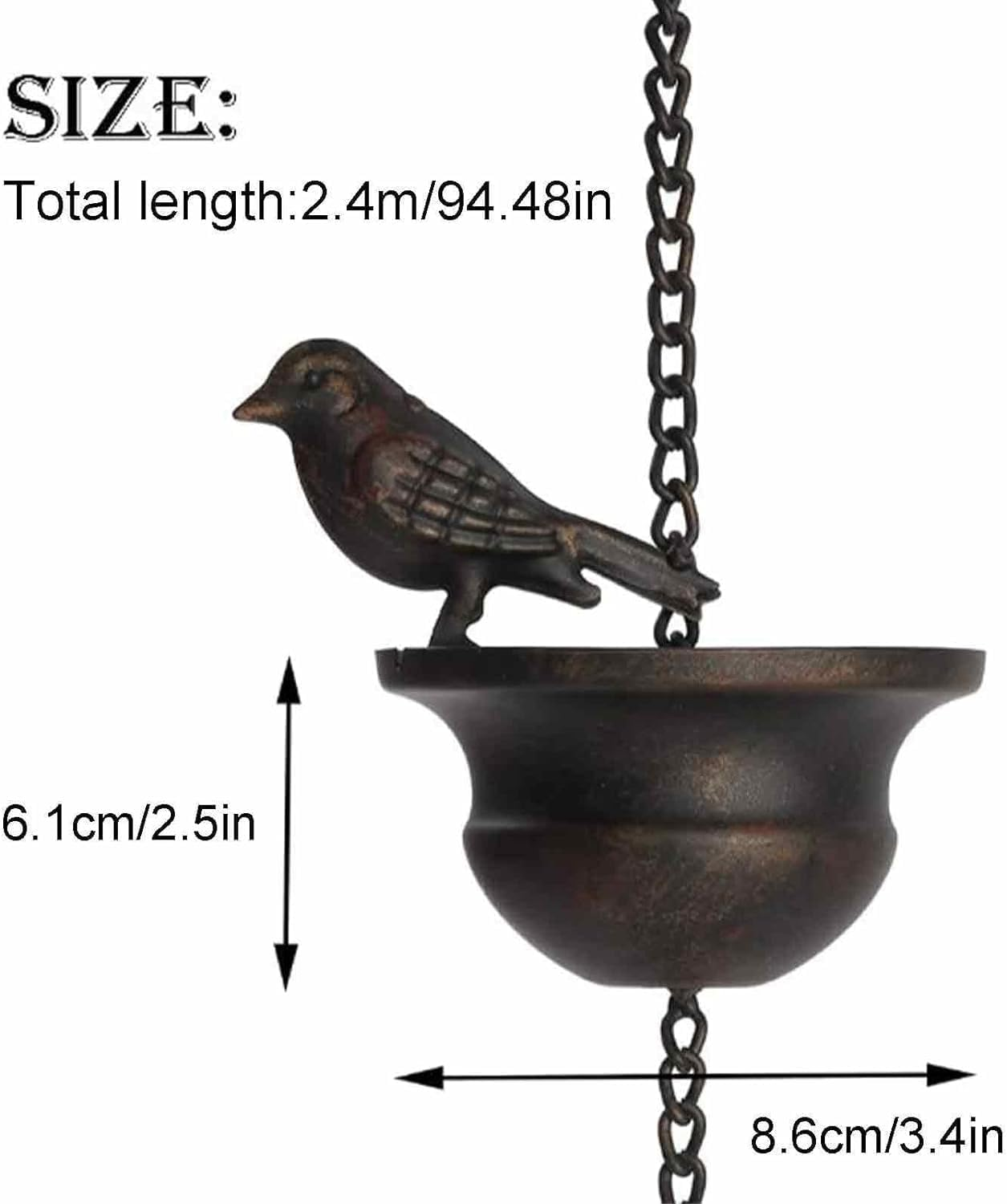 Rain Chain, Rain Chains for Gutters Downspout for Outside, Bird Shape, Rainwater Diverter Catcher Chains with 8 Cups and Hook, Garden & Home Decor image number 4