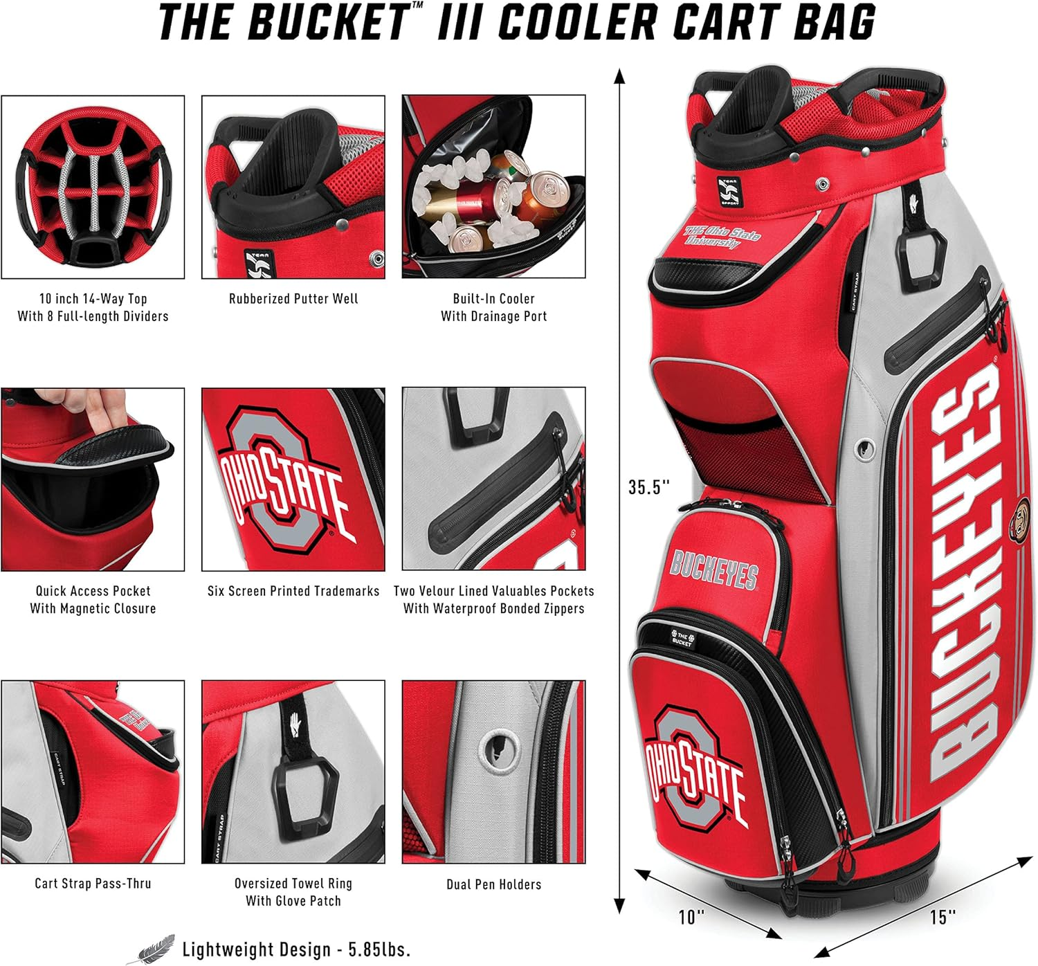 Team Effort NCAA the Bucket III Cooler Cart Golf Bag image number 2