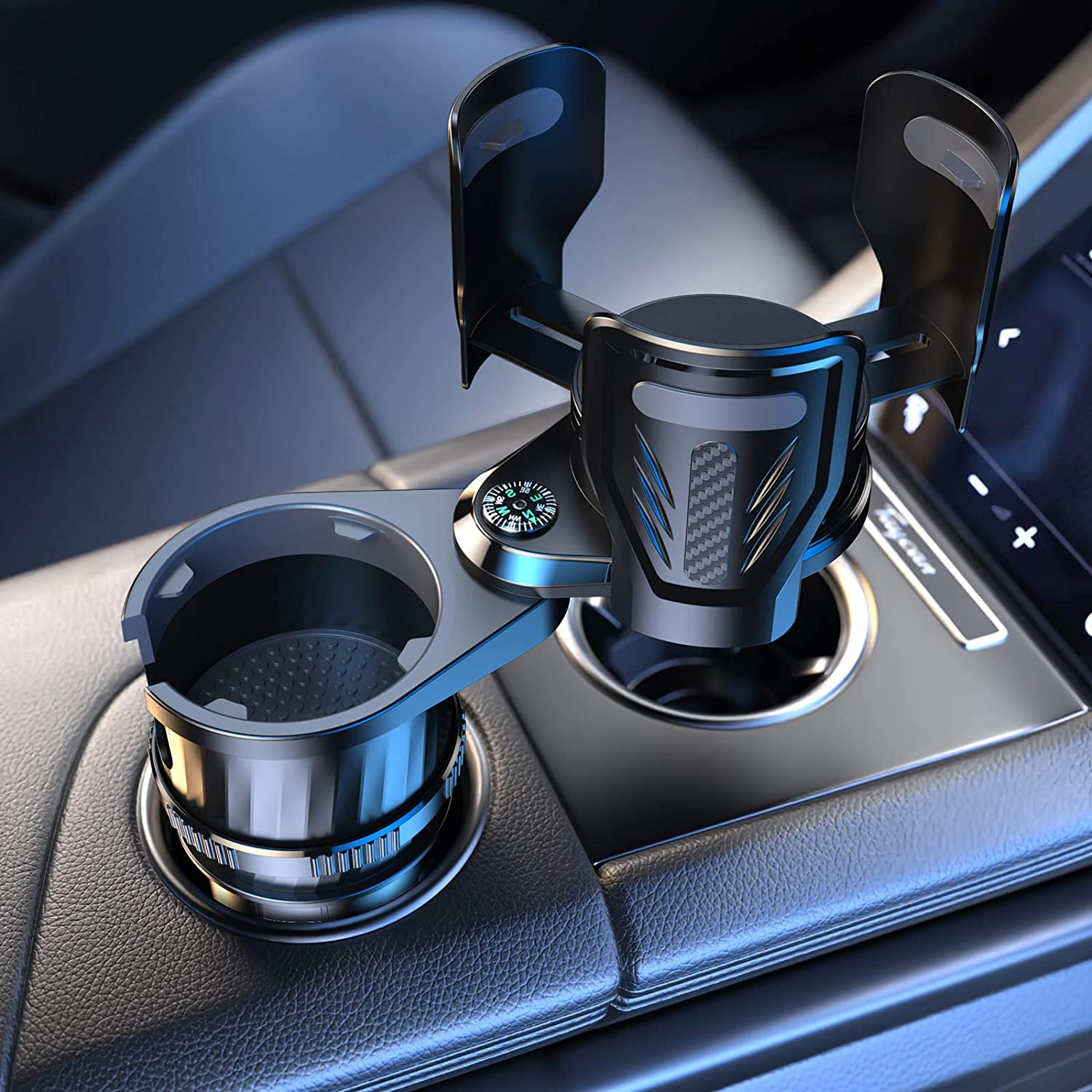 Car Cup Holder Expander Adapter with Adjustable Base Compatible, 2-In-1 Universal Multifunctional Car Drink Dual Cup Holder Extender Organiser for Snack Bottles Cups Drinks, New Upgraded