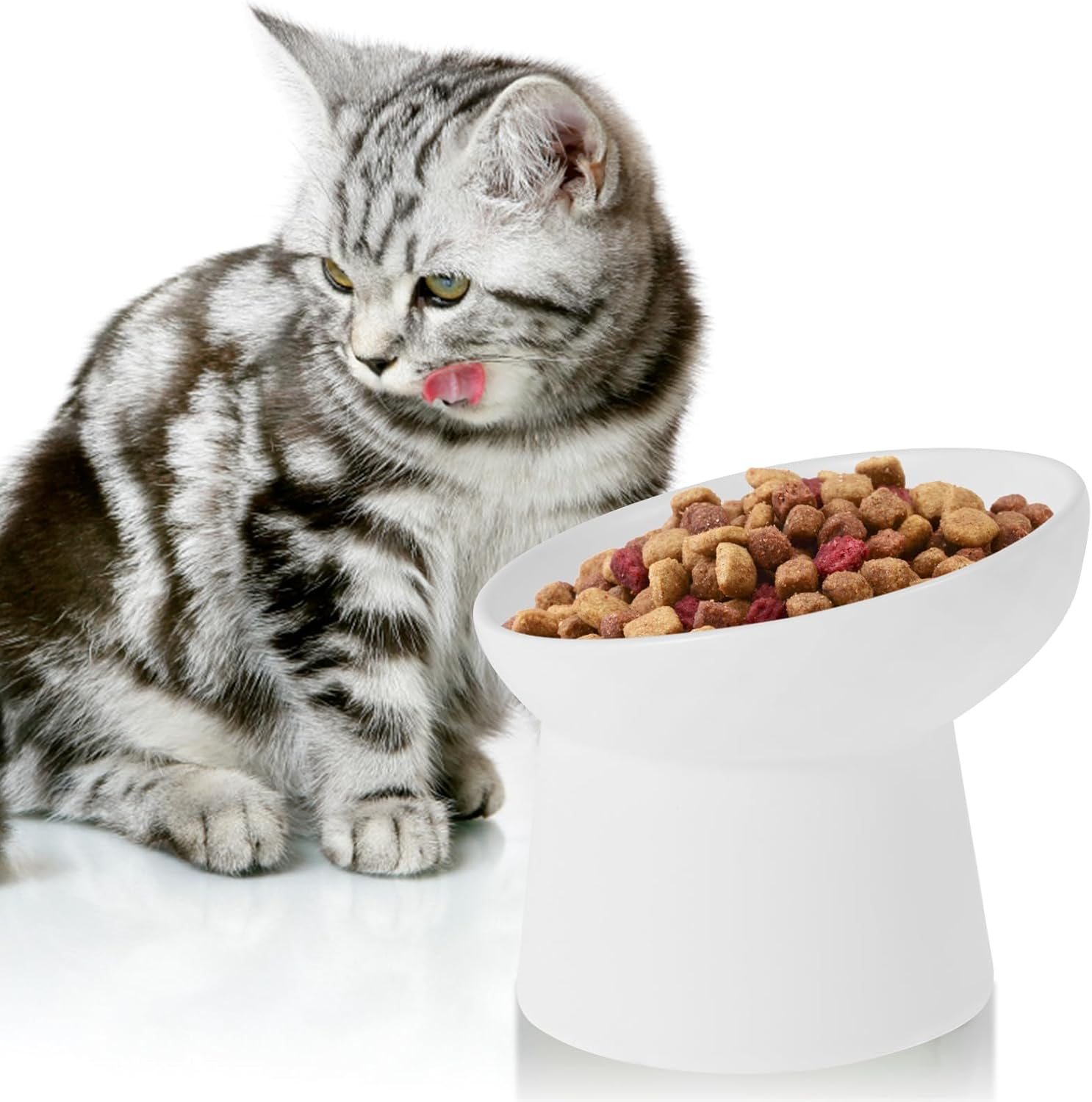 Raised Cat Food Bowl Ceramic Elevated Cat Bowls Extra Wide Tilted Pet Bowl for Food and Water Shallow Cat Food Dish Protect Spine Dishwasher and Microwave Safe Great Height for Dog Kitten image number 3