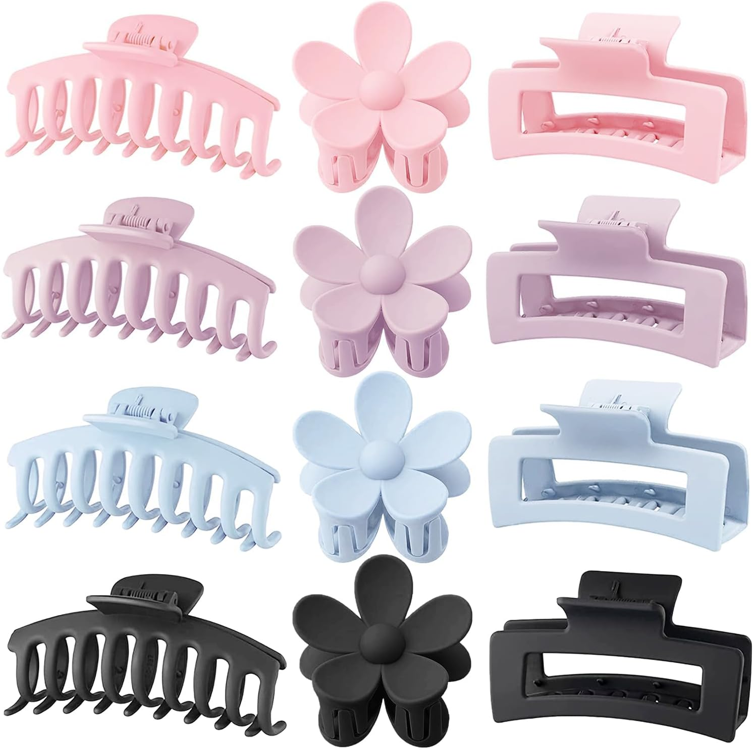 Large Hair Clips 12 Pieces Flower Hair Clips for Thick Hair Large Hair Clips Cute Hair Clips 3 Styles Hair Clips for Thin Hair Women (Pink, Purple, Blue, Black) image number 4