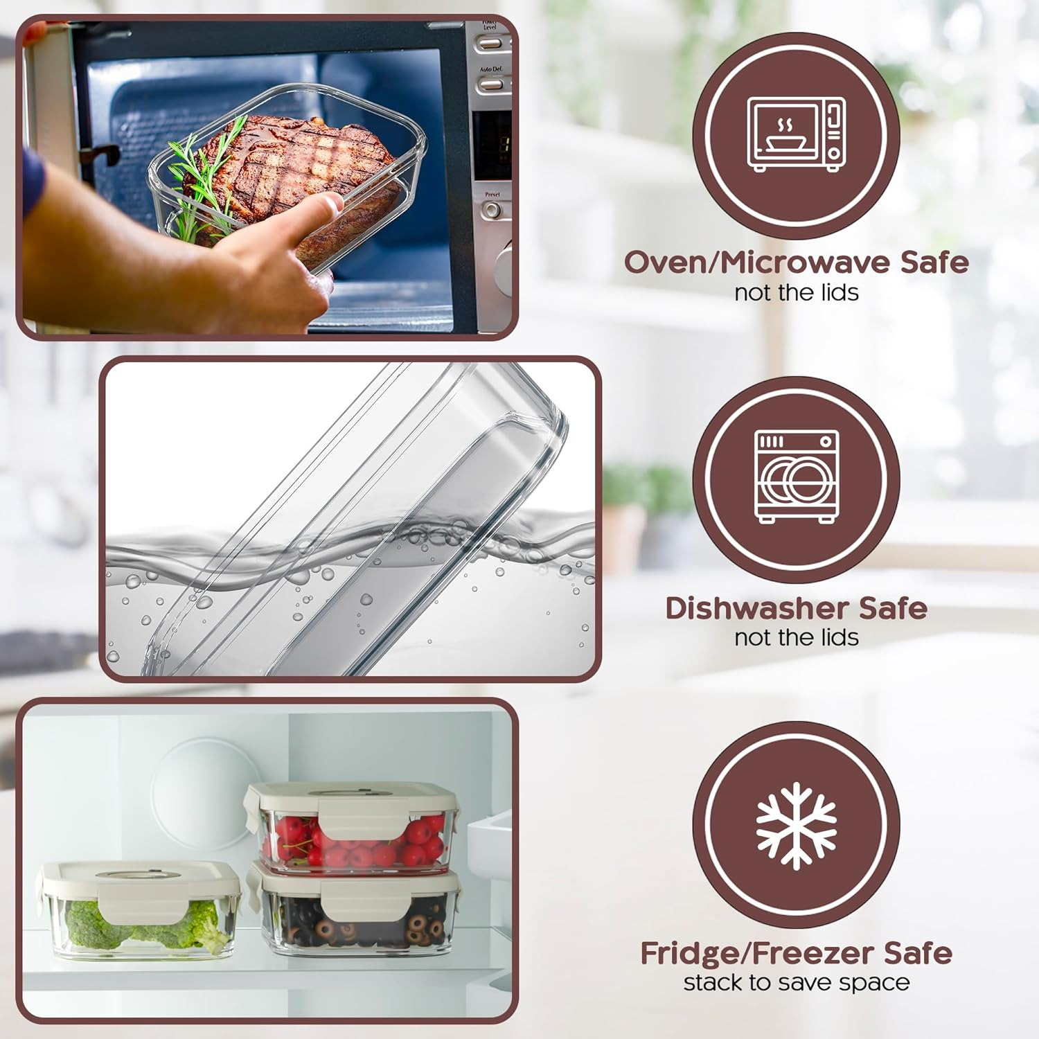 Unique Impression 5 Pack 1040Ml Glass Vacuum Food Storage Containers with Date Tracker & Pump - Airtight Vacuum Containers with Lids - Oven,Microwave and Fridge/Freezer Safe - Leak Proof image number 4