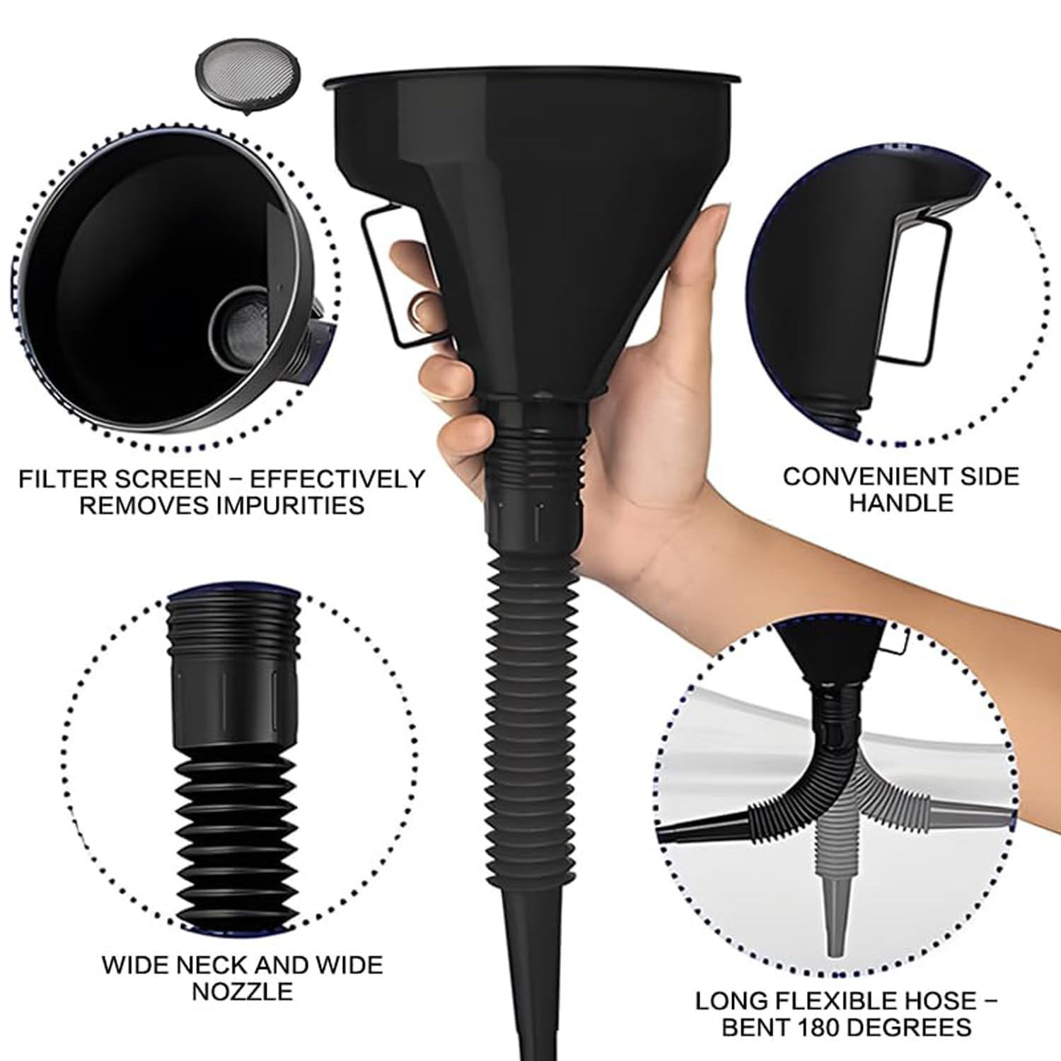 Xinghonyac 6 Pcs Car Funnel Set, Contains Flexible Hose Oil Funnel with Wide Mouth Oil Funnel for Cars Motorcycles Engine Gas Oils Water Diesel Fuel Kerosene and Other Liquids image number 3