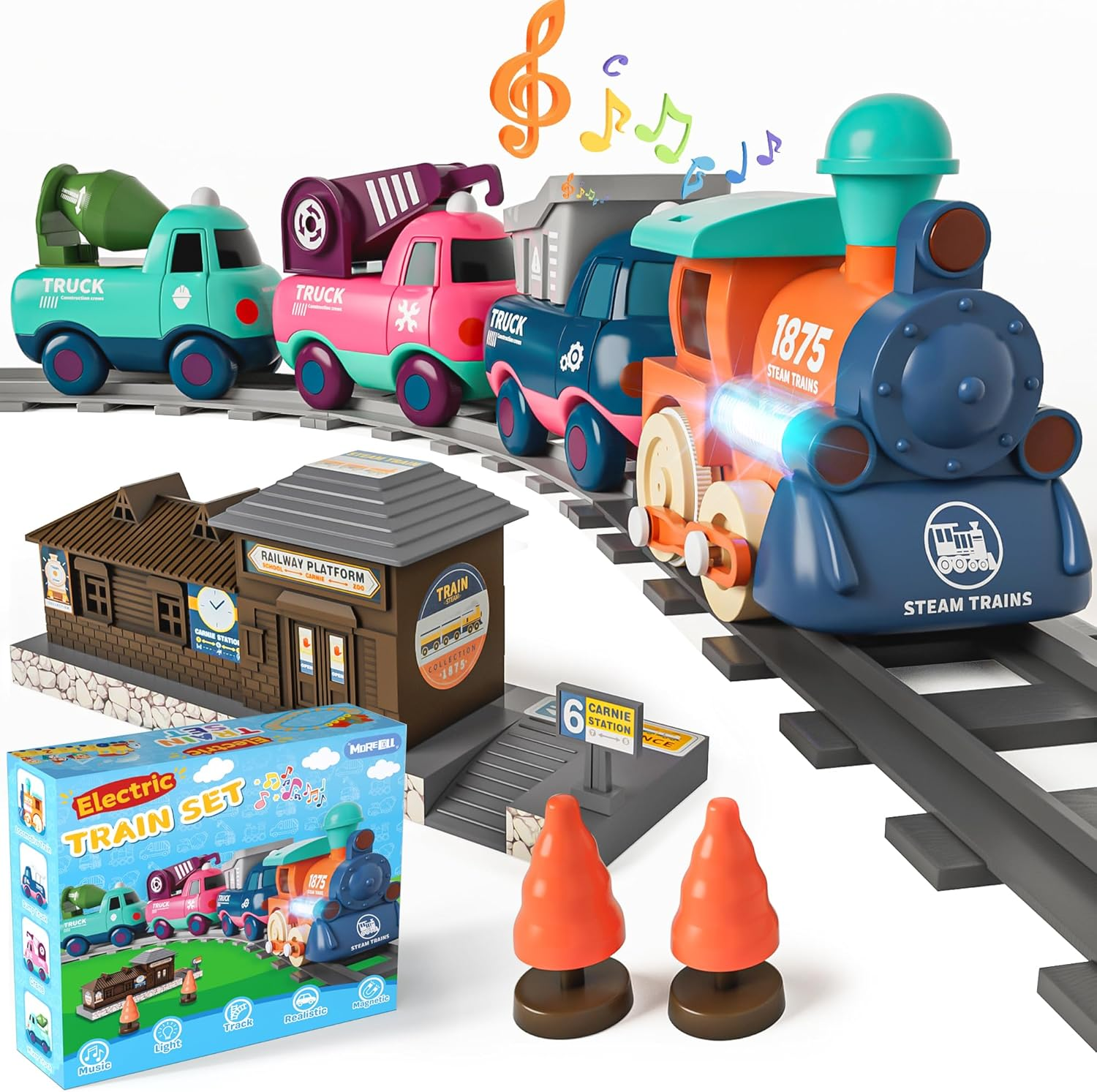 Electric Train Set for Toddlers, Kids Train Set W/Music, Lights & Train Tracks - First Choo Choo Train for Toddlers, Magnetic Train Toys for Toddlers, Birthday Gifts for Boys Girls image number 5