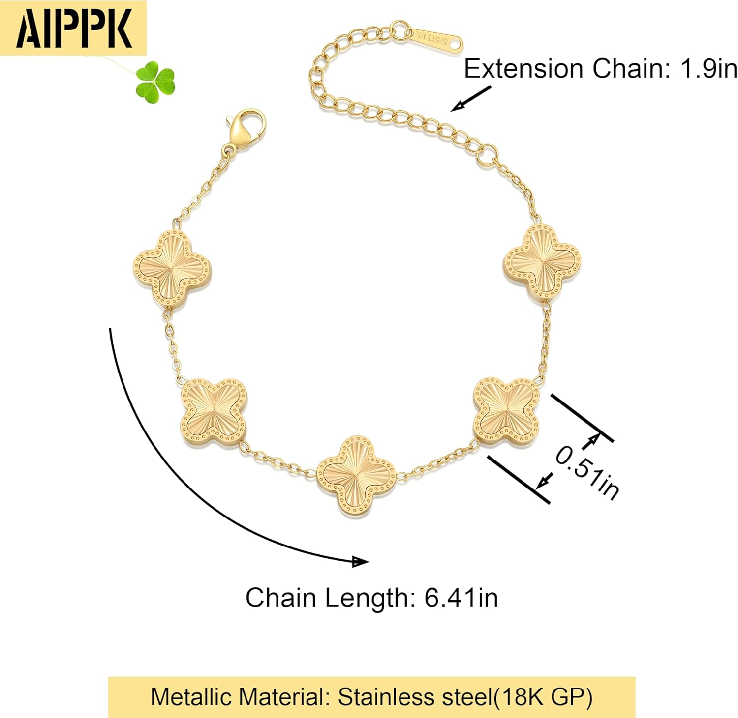 AIPPK 18K Gold Plated Clover Lucky Bracelet for Women Gold/Silver Flower Four Leaf Bracelets Jewelry Gifts for Women Teen Girls image number 6