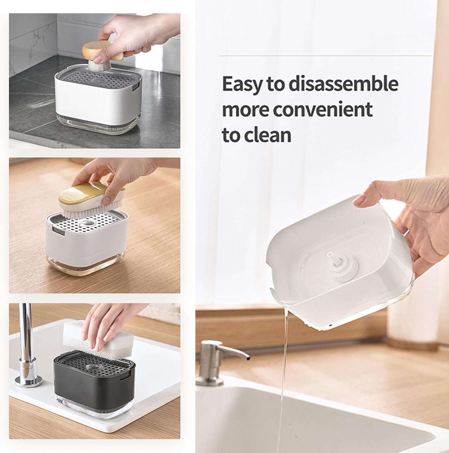 RUFCRIL Soap Pump Dispenser and Sponge Holder, 10 Ounces / 300Ml Dish Soap Dispenser for Kitchen,White - White image number 3