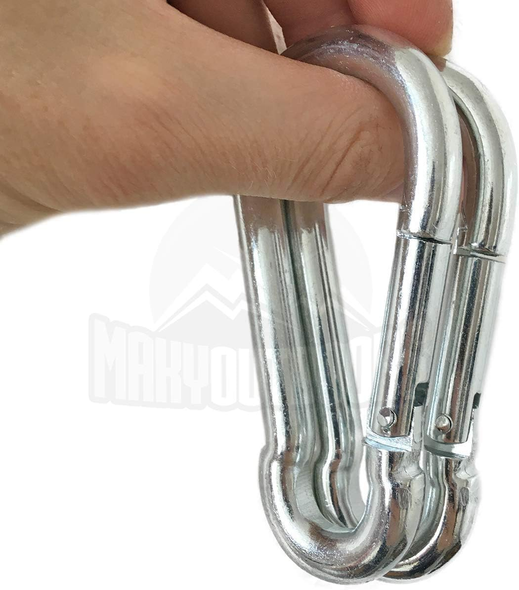 Stainless Steel Carabiners - 300Kg Weight Capacity per Clip - Strong Spring Action Snap Hook Attachment - Galvanized, Anti-Rust - for Hammocks, Punching Bags, Swing Chairs, Gym Equipment image number 3