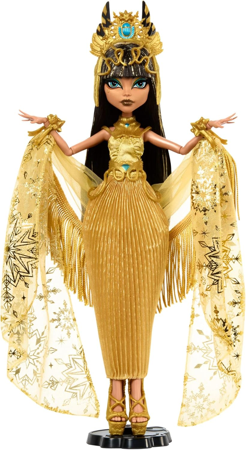 Monster High Howliday Doll, Winter Edition Cleo De Nile Collectible in Golden Gown with Gleaming Accessories and Shimmery Fringe Shawl image number 2