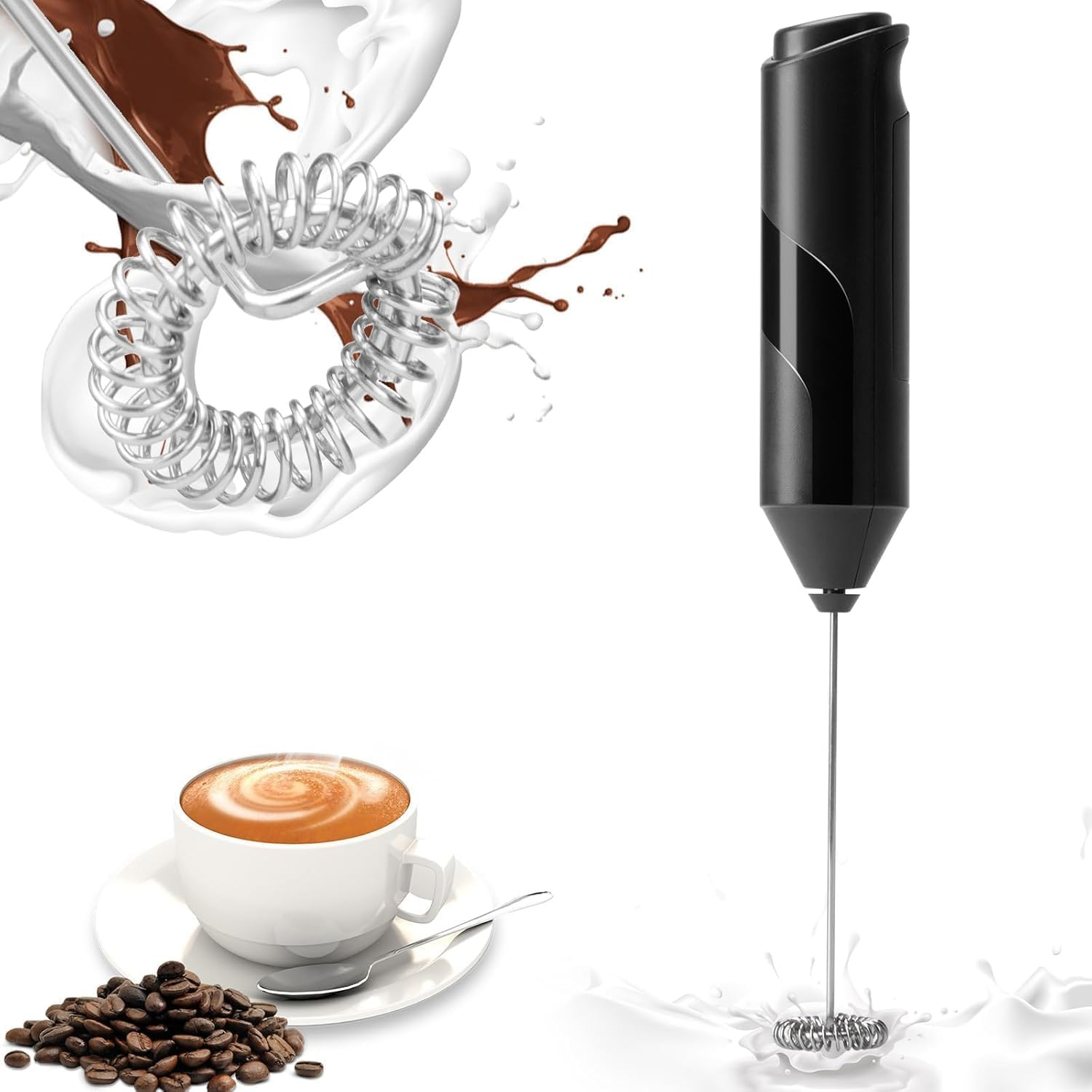 Double Whisk Milk Frother, Handheld Electric Blender Stick, Drink Mixer with Food Grade Stainless Steel Stirrer, Battery Operated Foam Maker for Coffee, Cappuccino, Frappe, Matcha, Hot Chocolate Latte image number 1