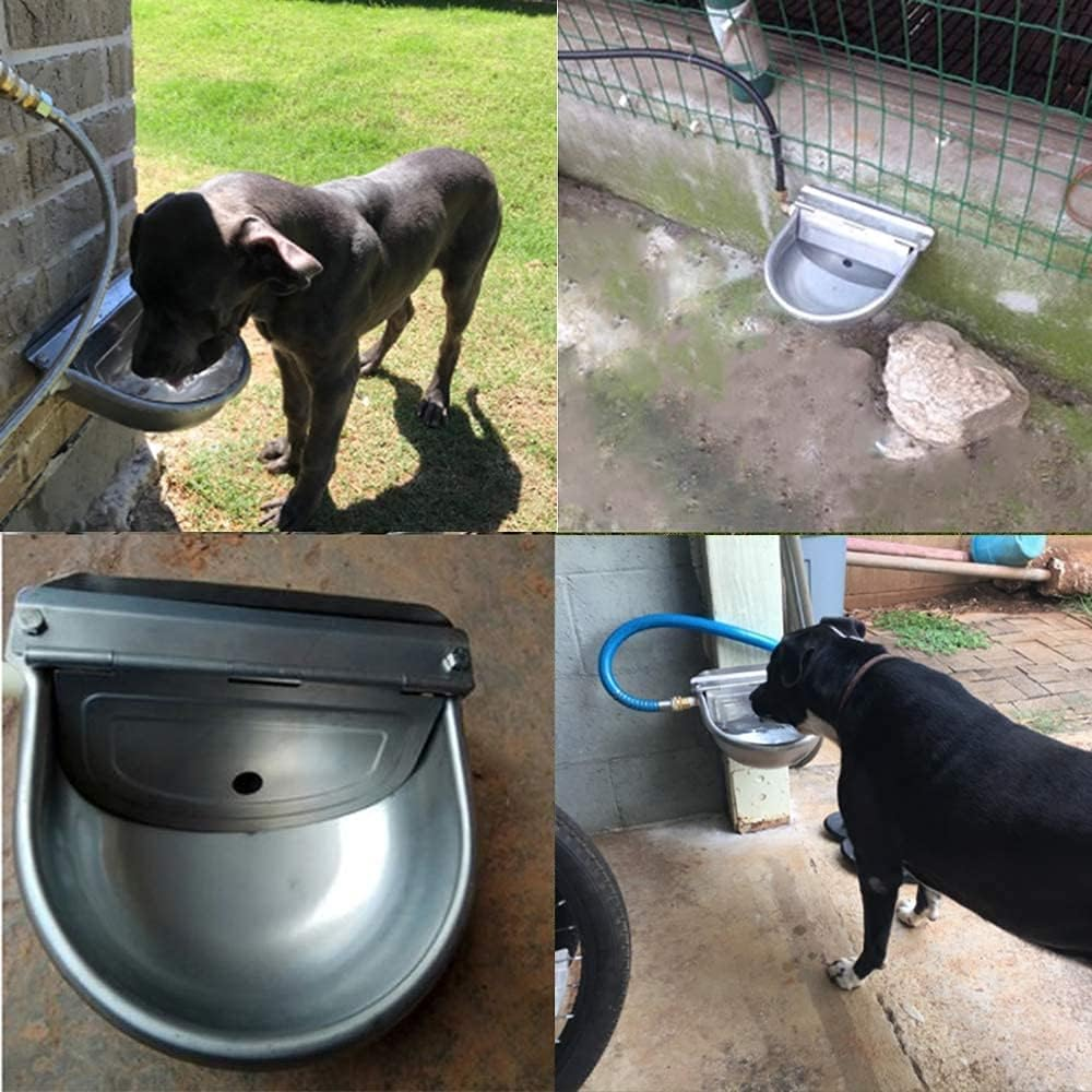 Stainless Steel Water Bowl with 1/2 Inch Brass Float Valve Dog Automatic Drinking Bowl with Drain Plug for Horse Dog Cattle Goat Sheep Pig image number 5