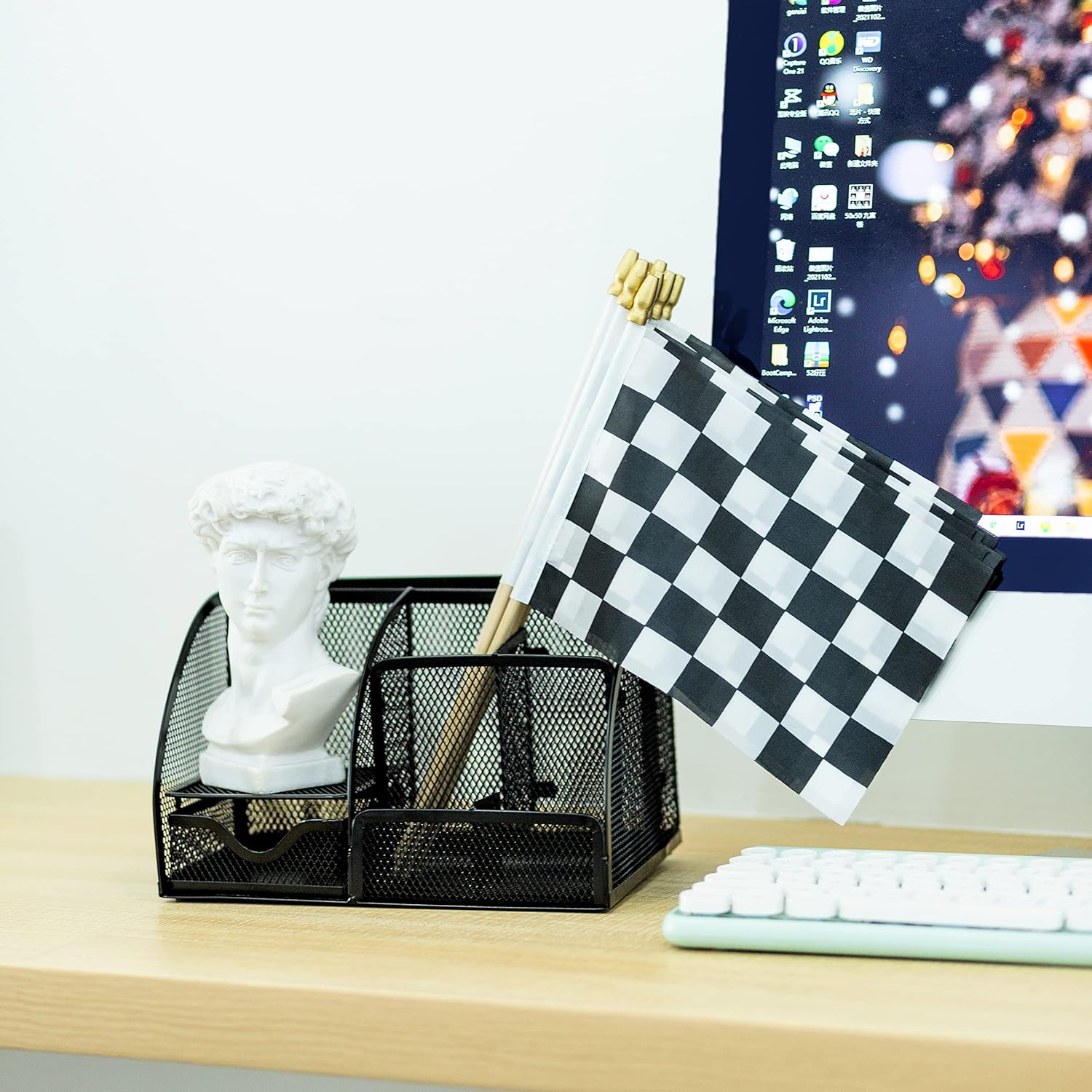 TSMD Checkered Black and White Racing Stick Flag Small Mini Hand Held Race Car Flags Party Decorations, 5X8 Inch,12 Pack image number 1