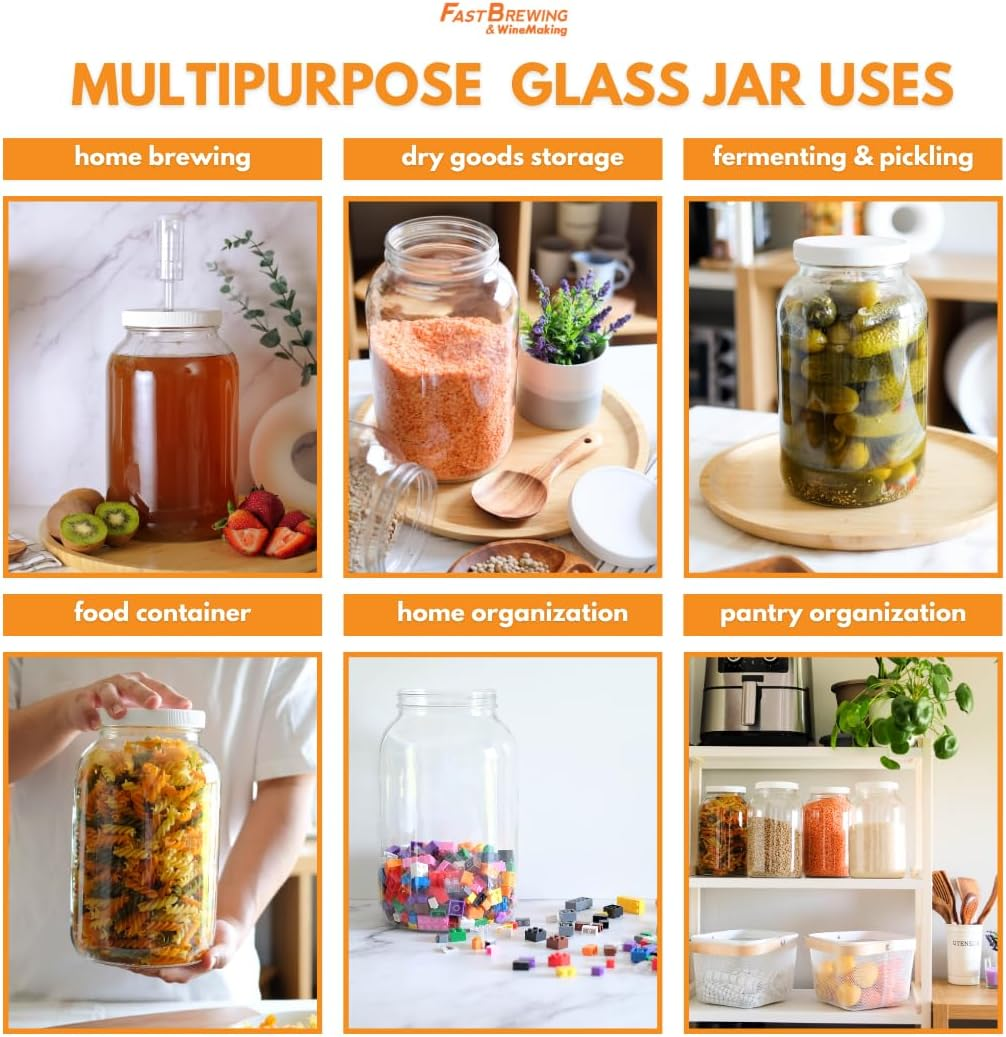 Fastrack 4X-QAD4-R06S One Gal Wide Mouth Jar with Lid and Twin Bubble Airlock, Clear