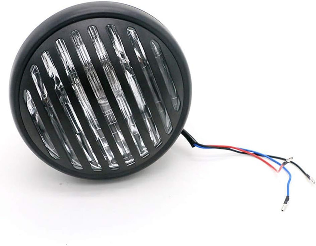 7" round Motorcycle Headlight with Custom Grille Cover and Bracket Assembly, Black Retro Universal Motorbike Front Headlamp for Softail Street Glide Chopper Cruiser CG125 image number 6