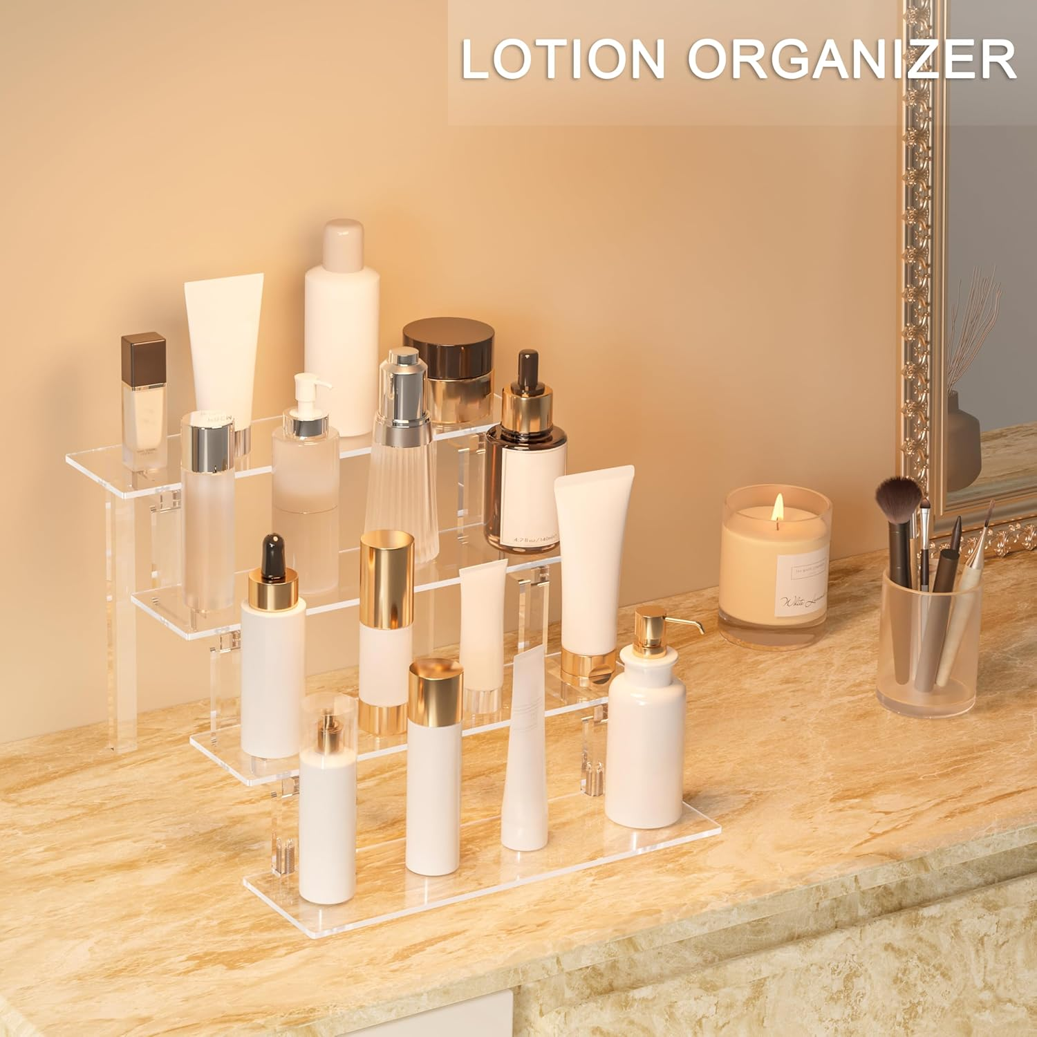 Display Stand, 12&rdquo; Perfume Organizer, Display Risers Acrylic Display Shelf for Perfume Cologne Makeup, Clear Acrylic Shelves, 4 Tier Acrylic Risers Cologne Stand for Wedding Party Birthday (1 Pack) image number 6